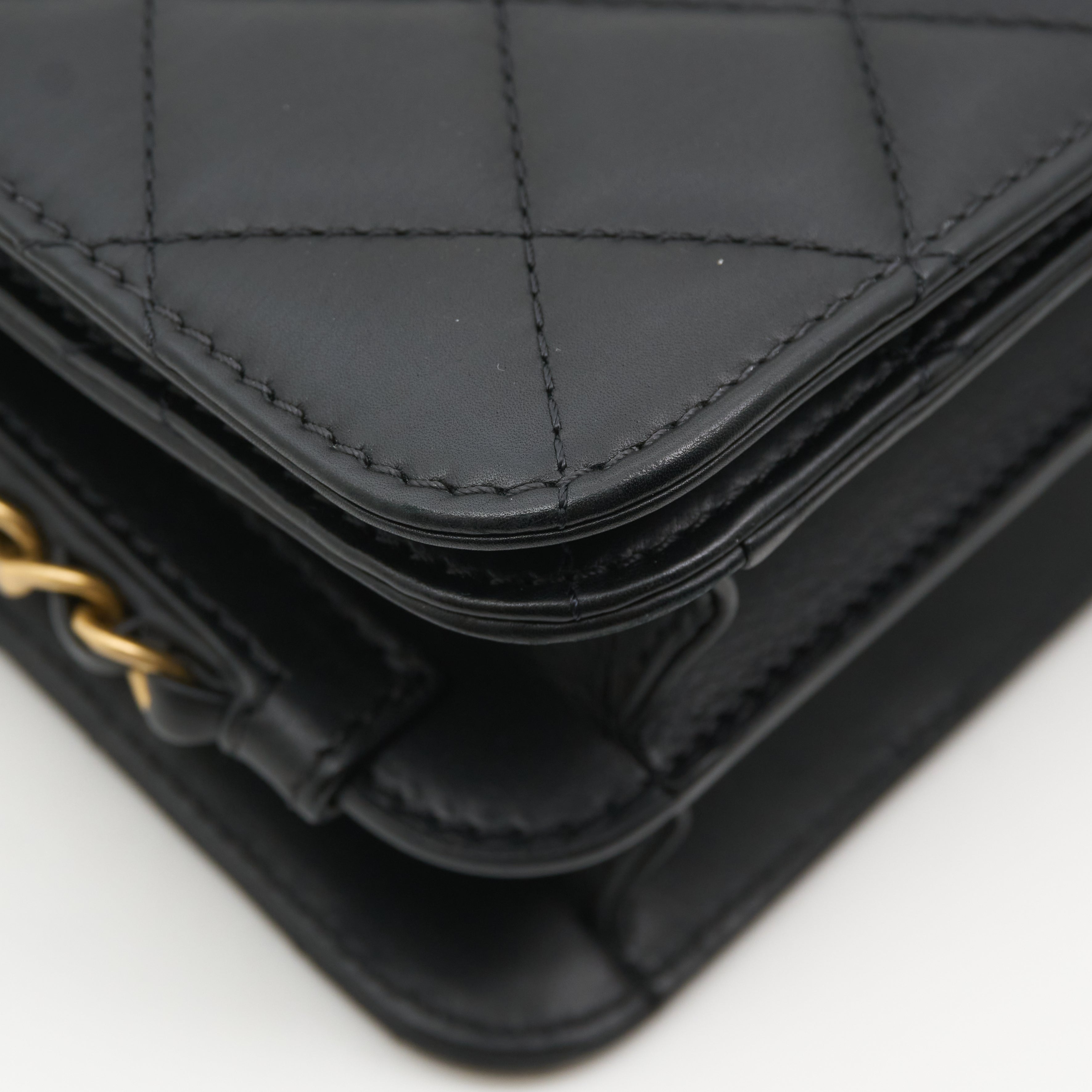 Chanel Small Single Flap Lambskin Black Bag GHW