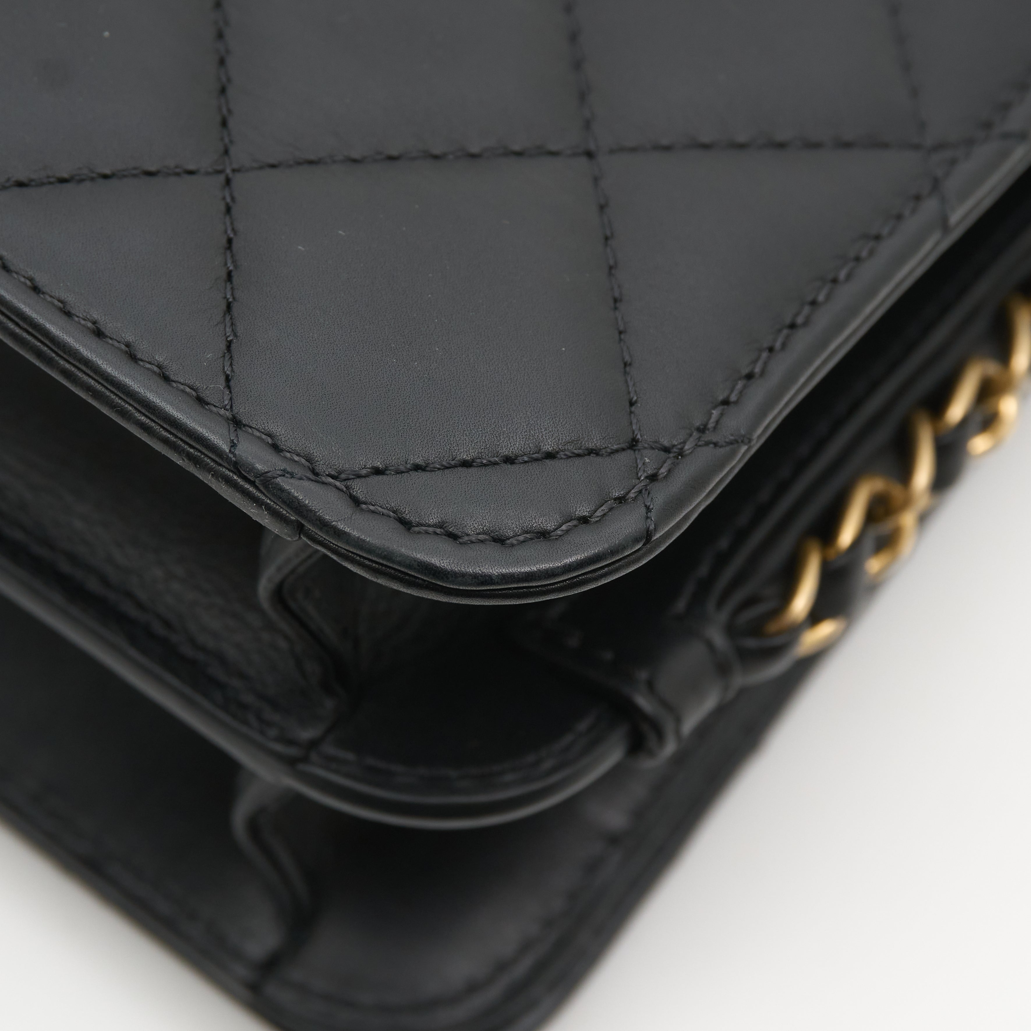 Chanel Small Single Flap Lambskin Black Bag GHW