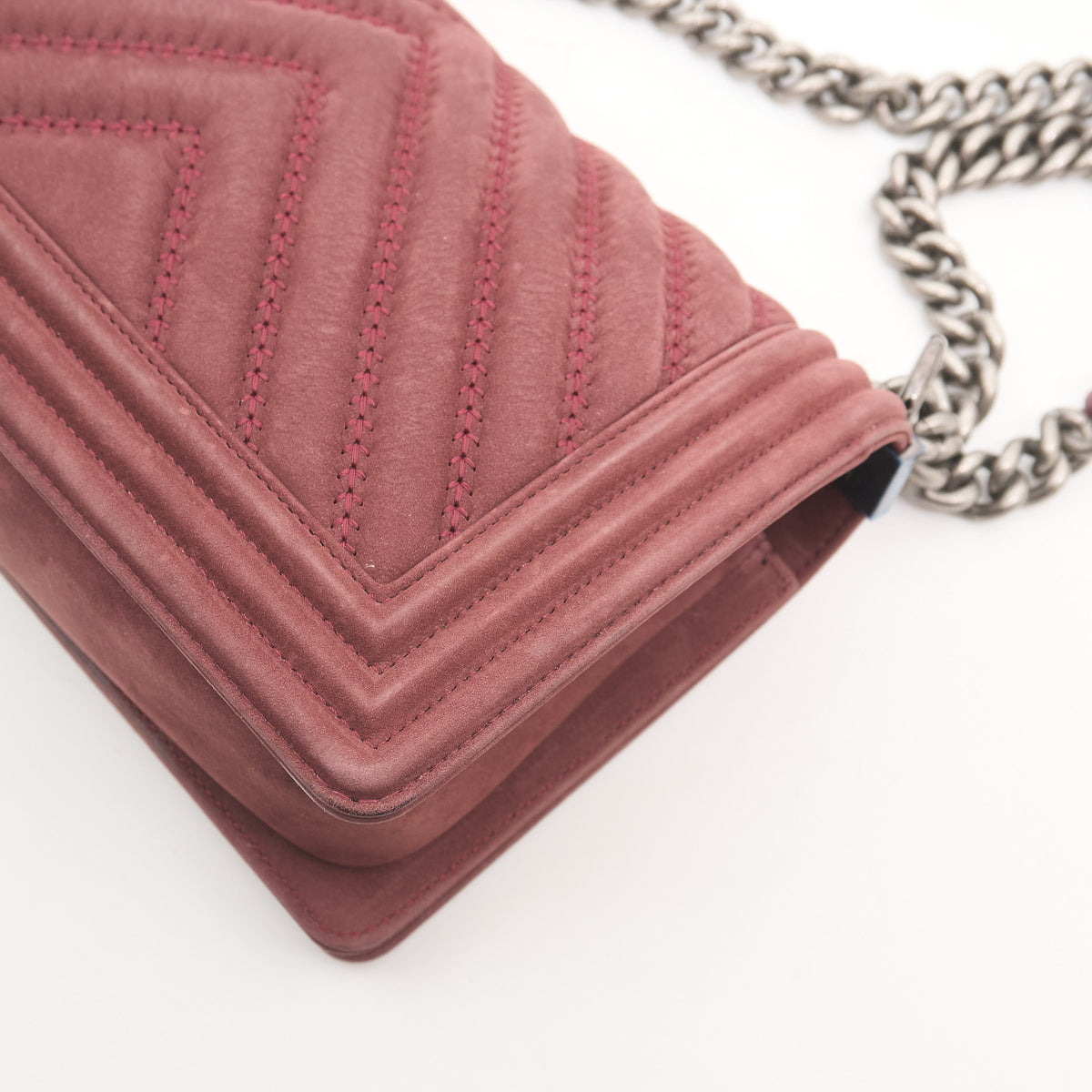 Chanel Medium Chevron Burdungy Nubuck Boy Bag SHW