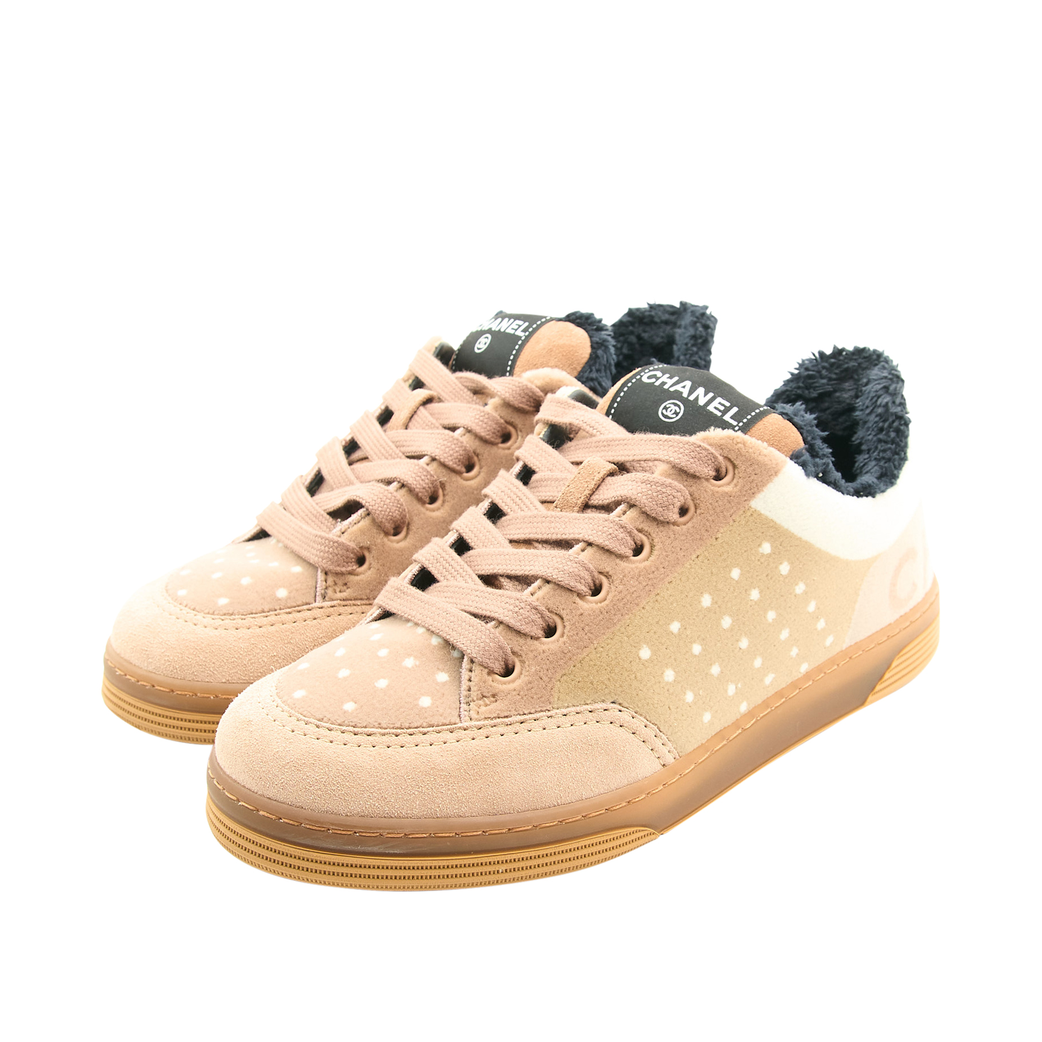 Chanel Suede & Shearling CC Sneakers Size 37