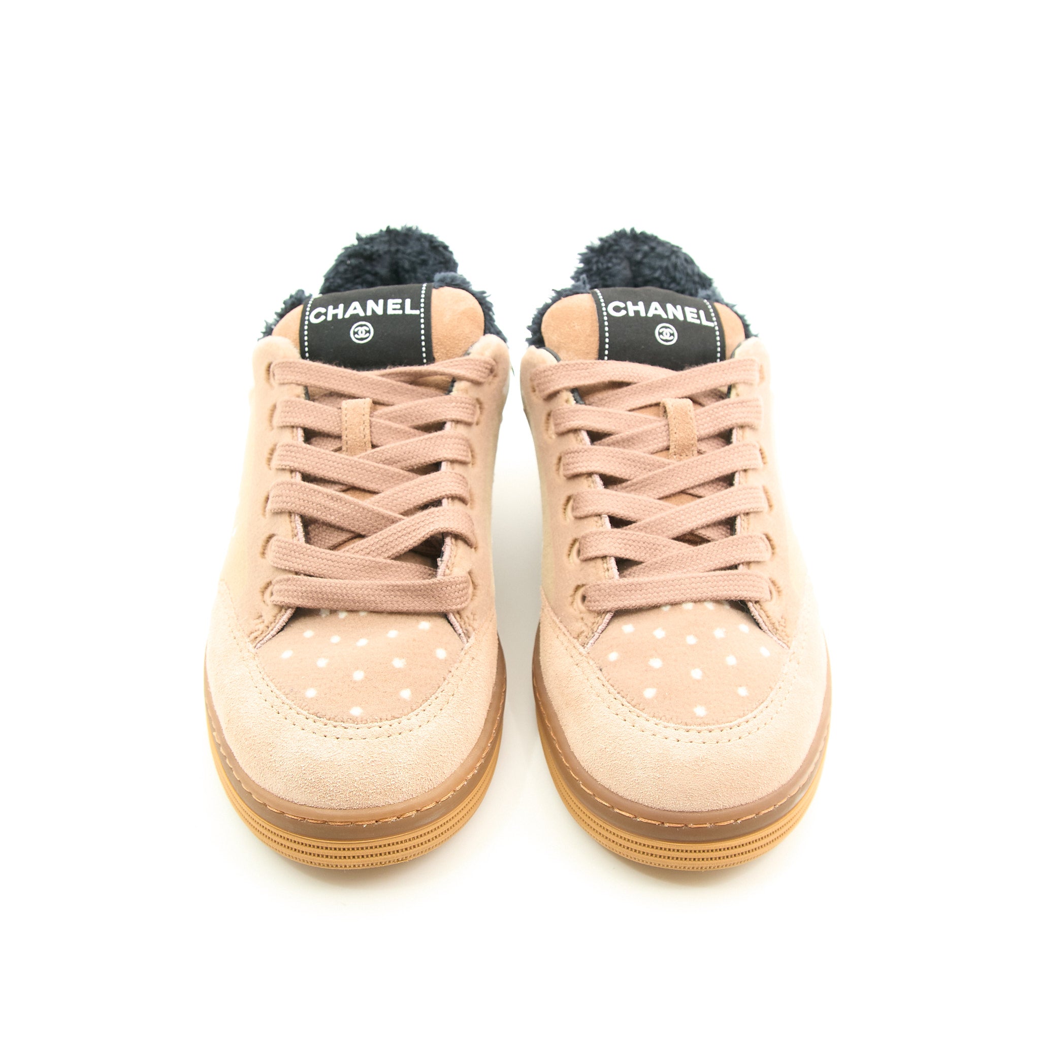 Chanel Suede & Shearling CC Sneakers Size 37