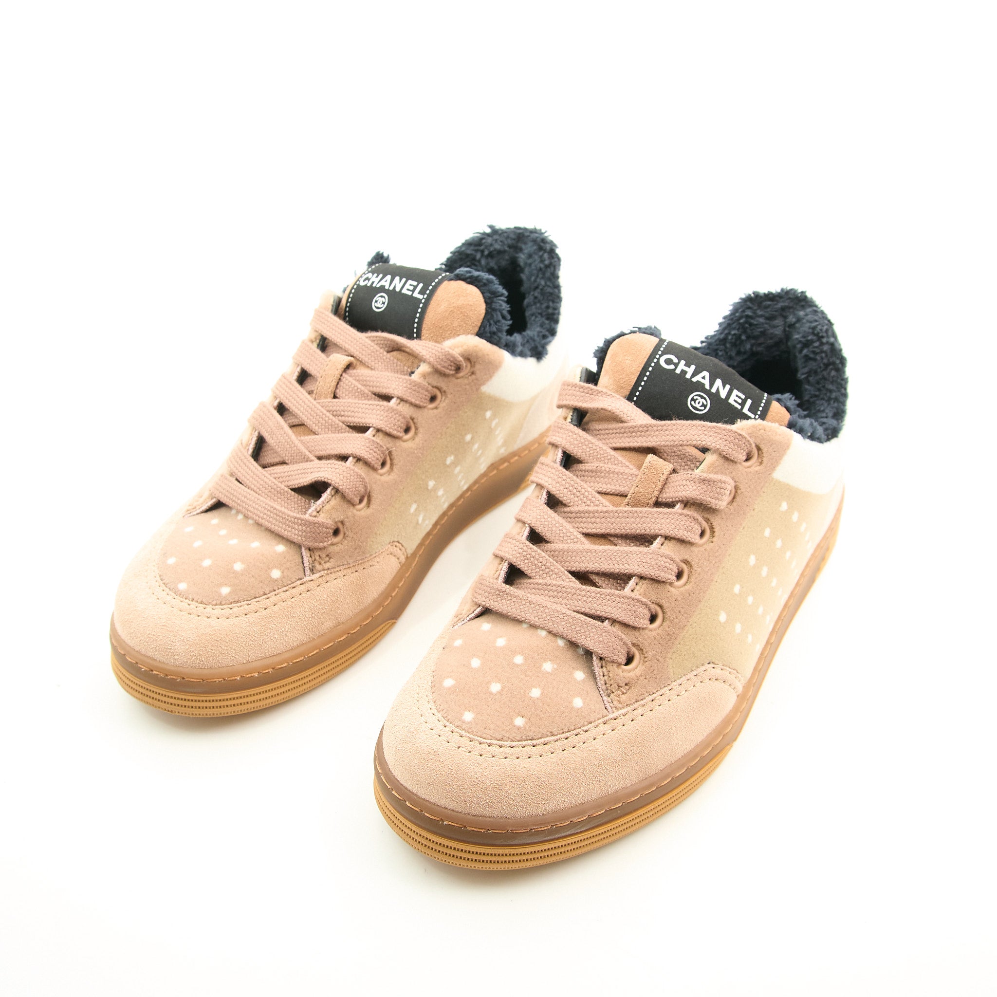 Chanel Suede & Shearling CC Sneakers Size 37