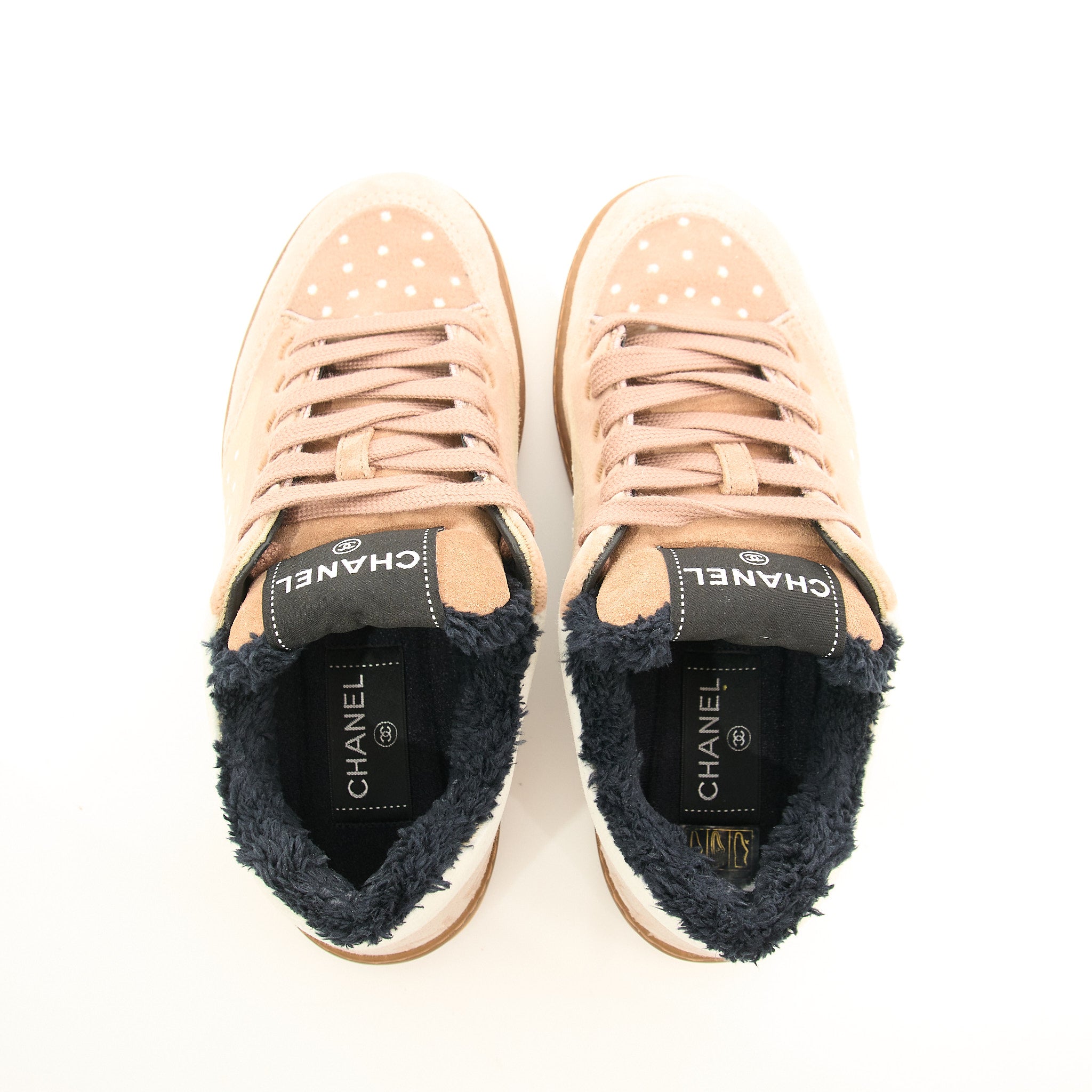 Chanel Suede & Shearling CC Sneakers Size 37