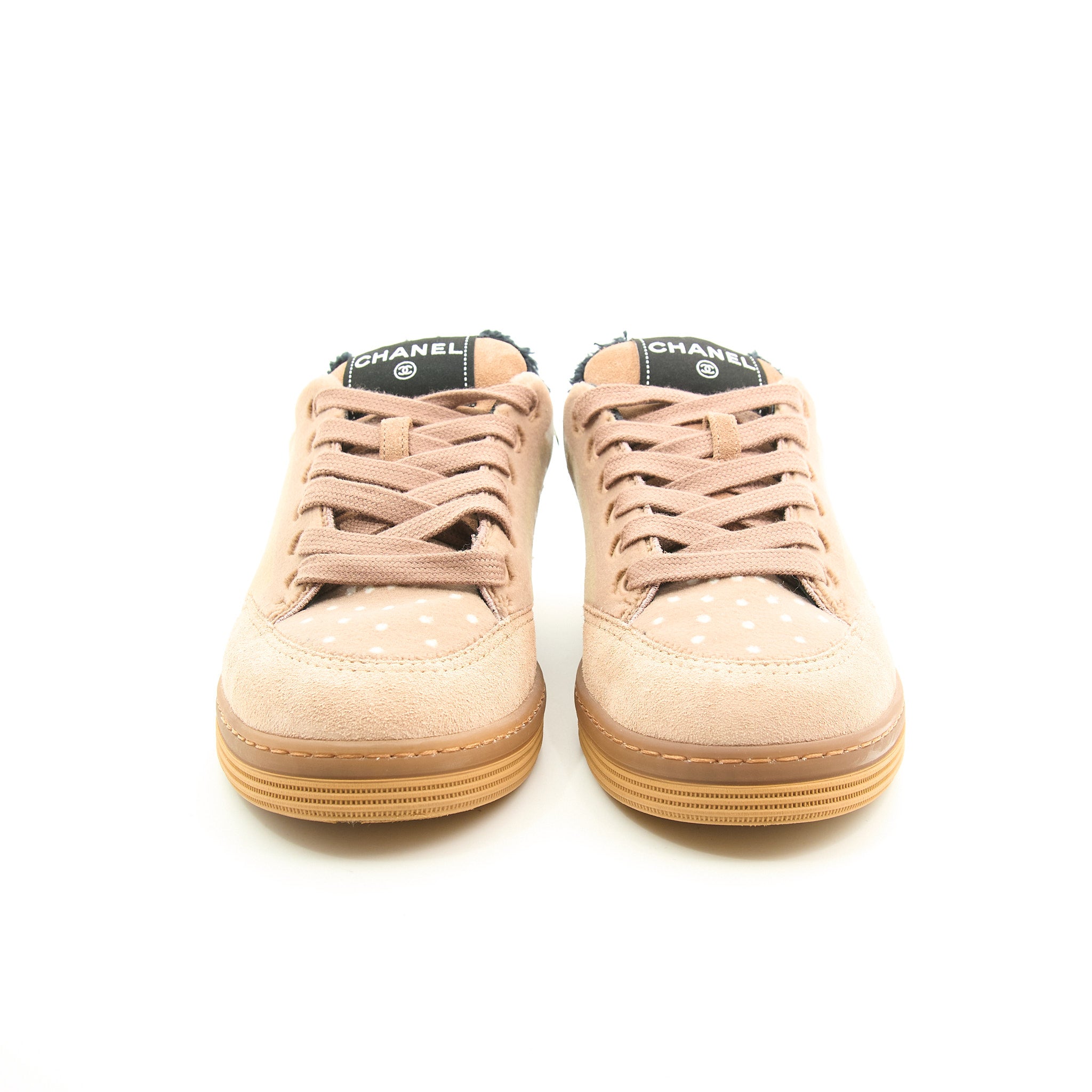 Chanel Suede & Shearling CC Sneakers Size 37