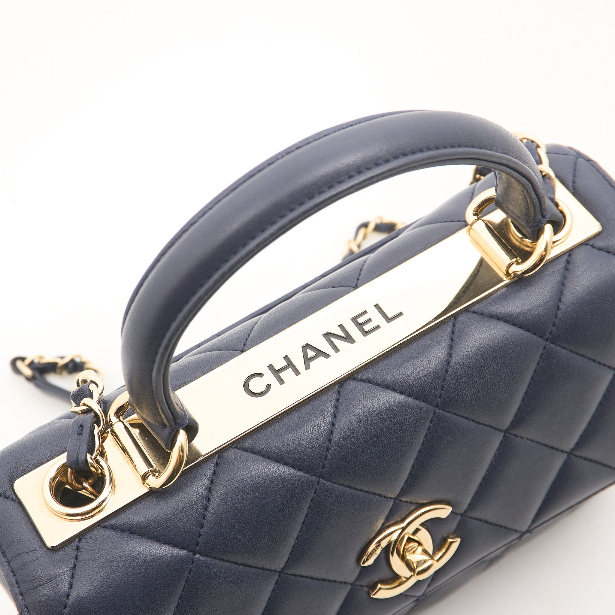 Chanel Trendy CC Navy Lambskin Top Handle LGHW