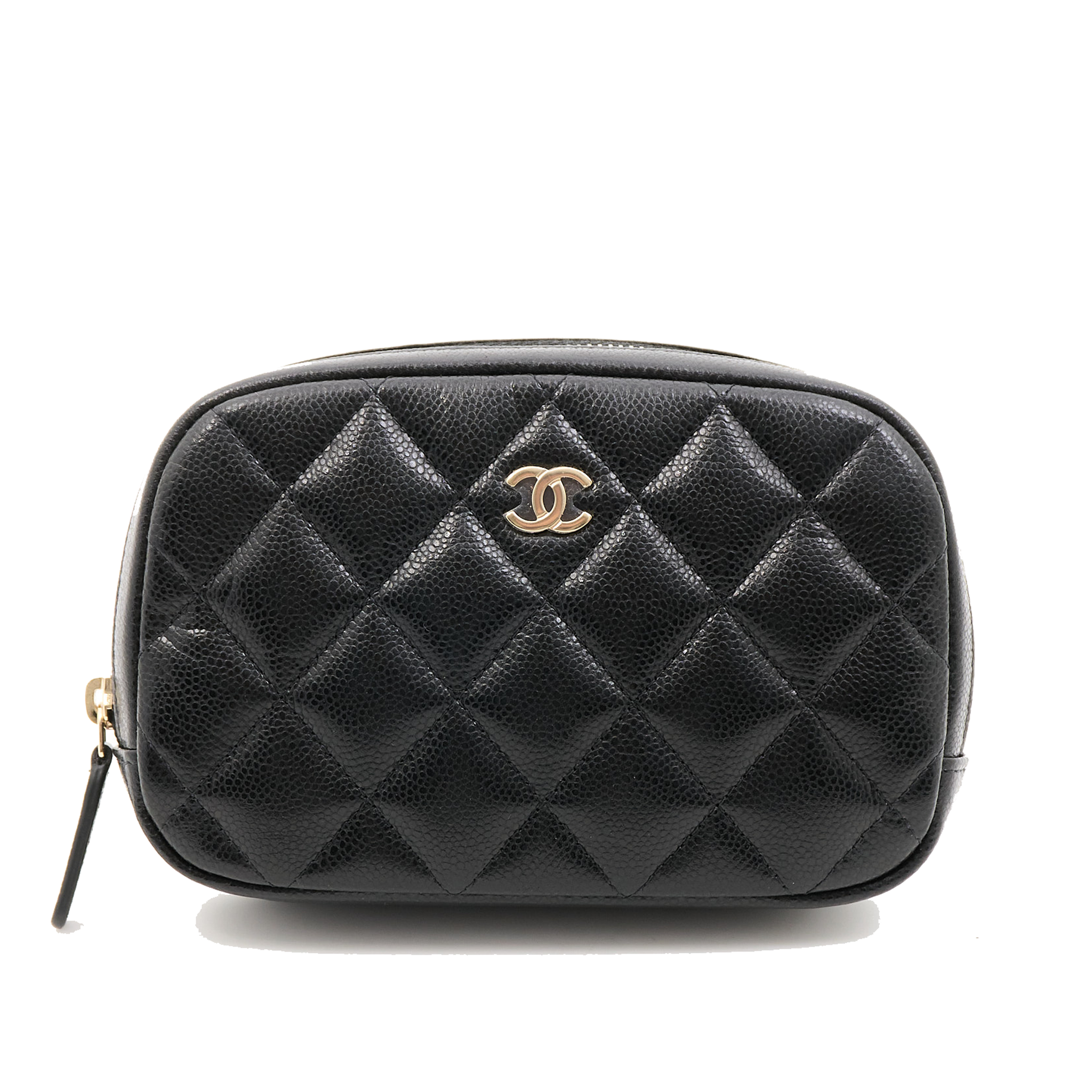 Chanel Black Calfskin Quilted Cosmetic Pouch Case