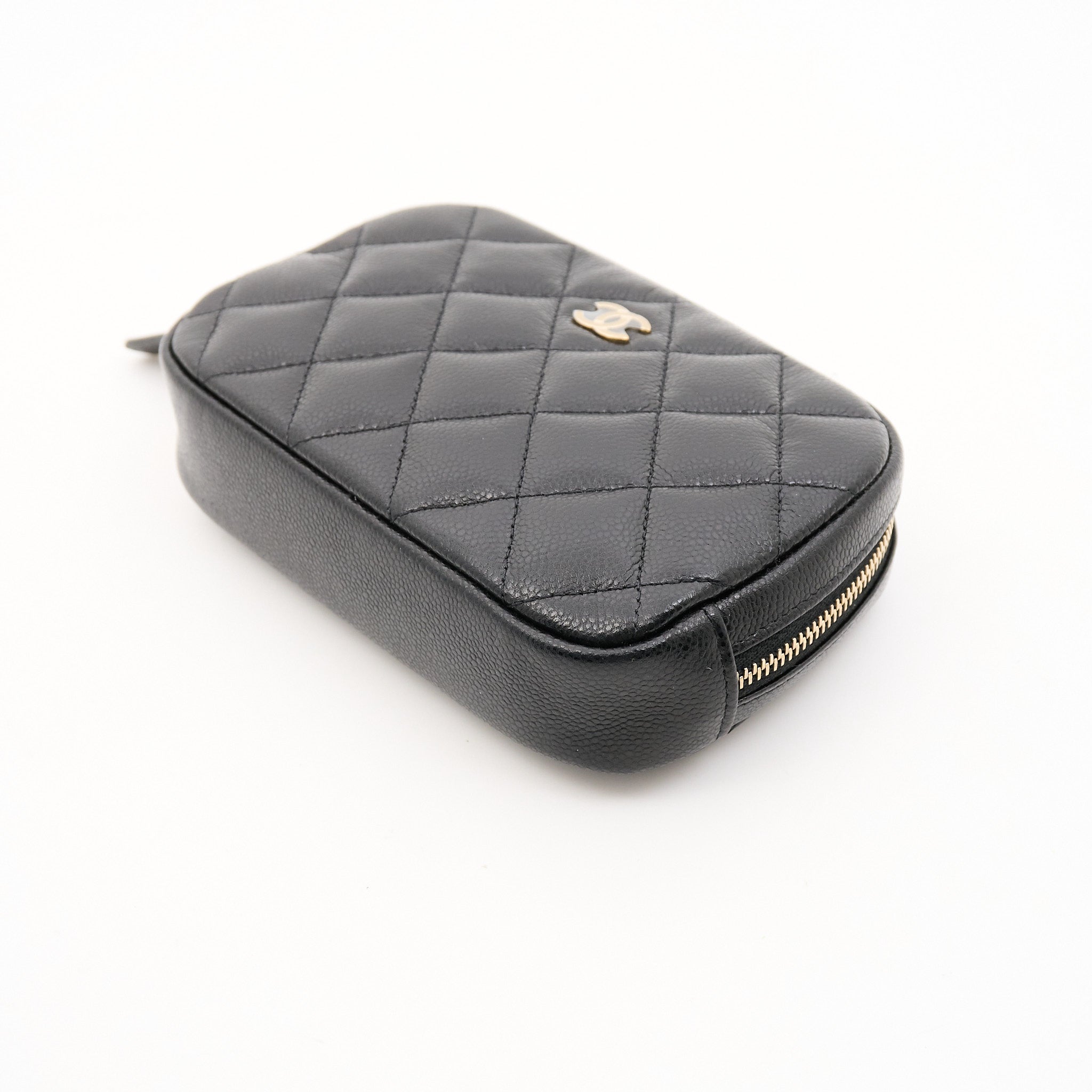 Chanel Black Calfskin Quilted Cosmetic Pouch Case