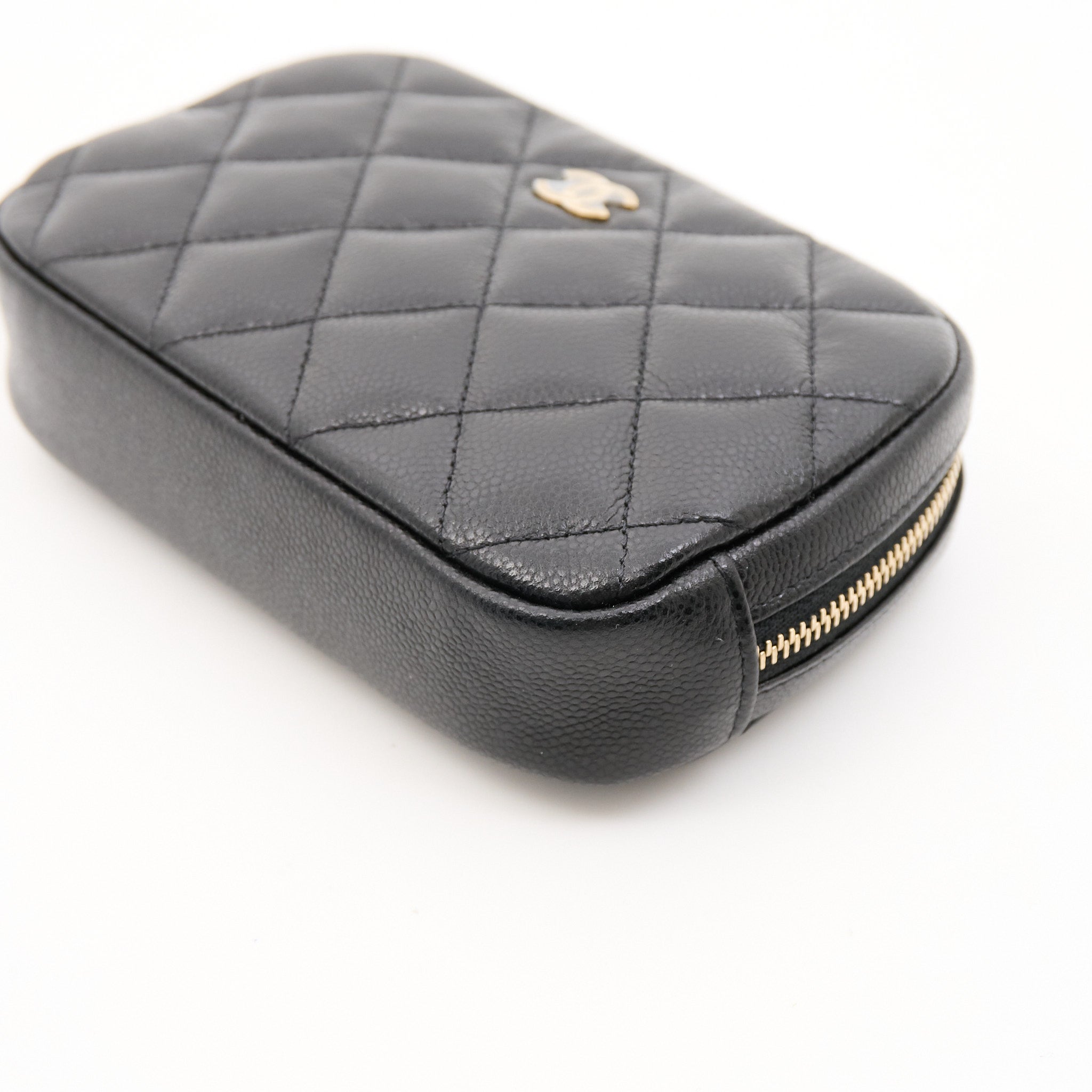 Chanel Black Calfskin Quilted Cosmetic Pouch Case
