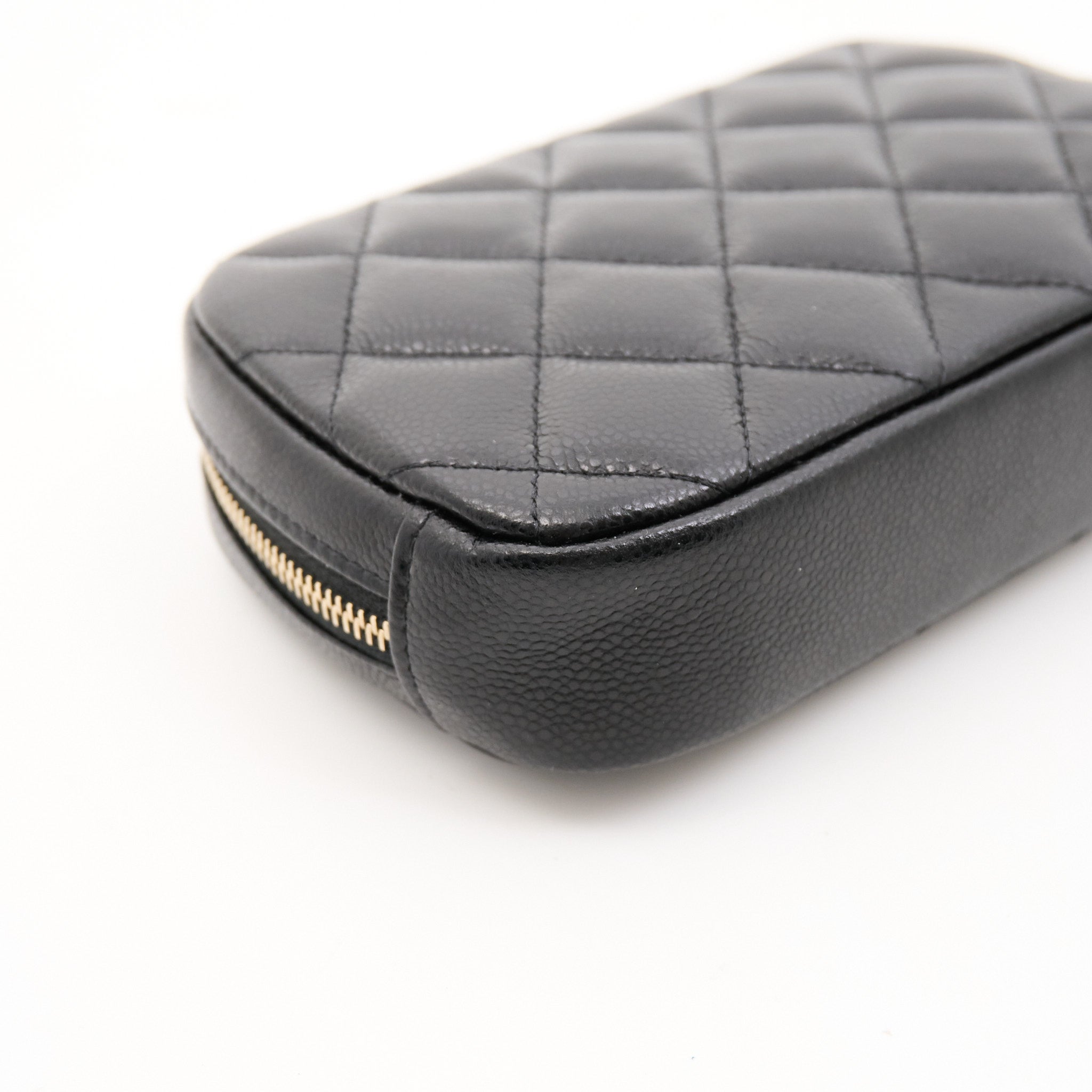 Chanel Black Calfskin Quilted Cosmetic Pouch Case