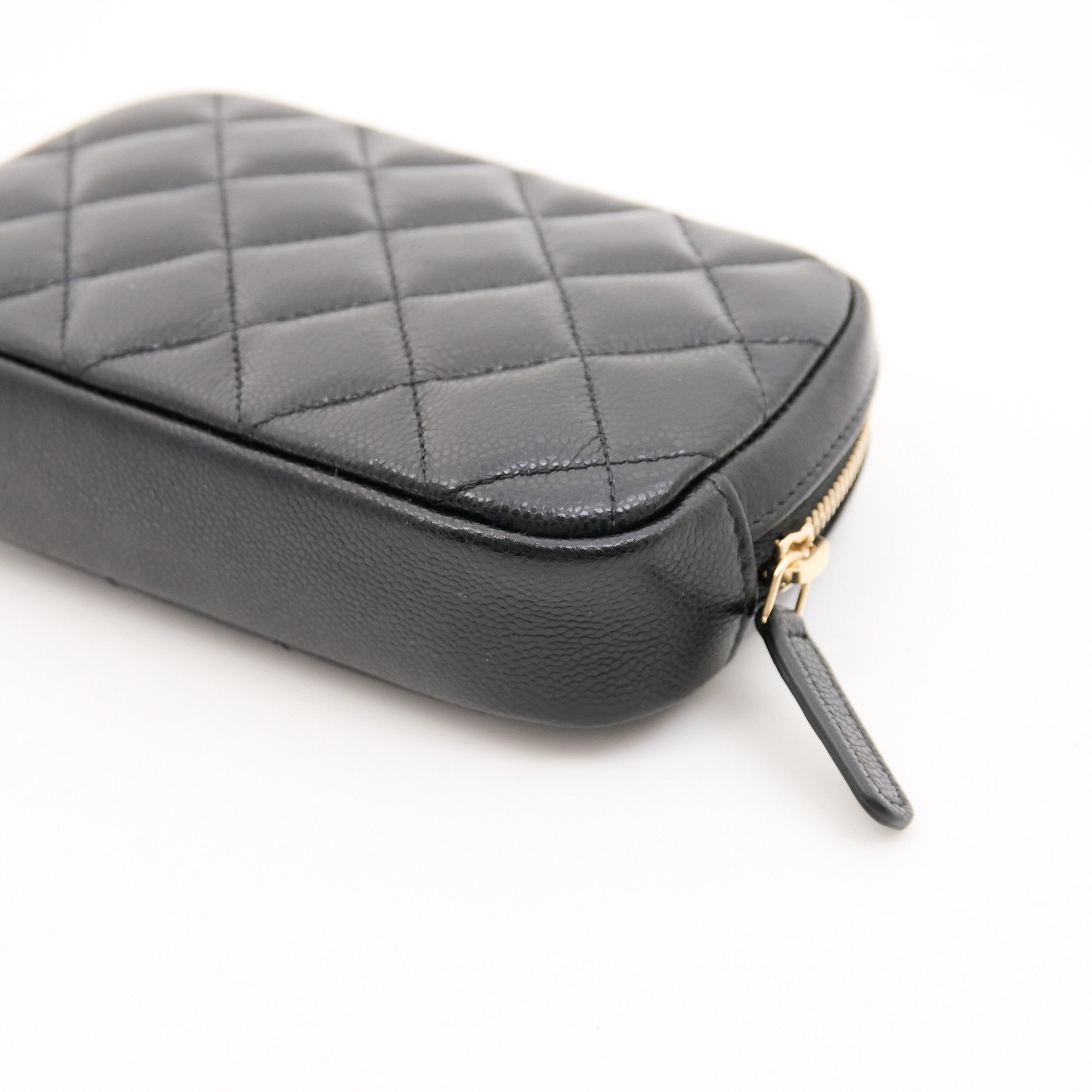 Chanel Black Calfskin Quilted Cosmetic Pouch Case
