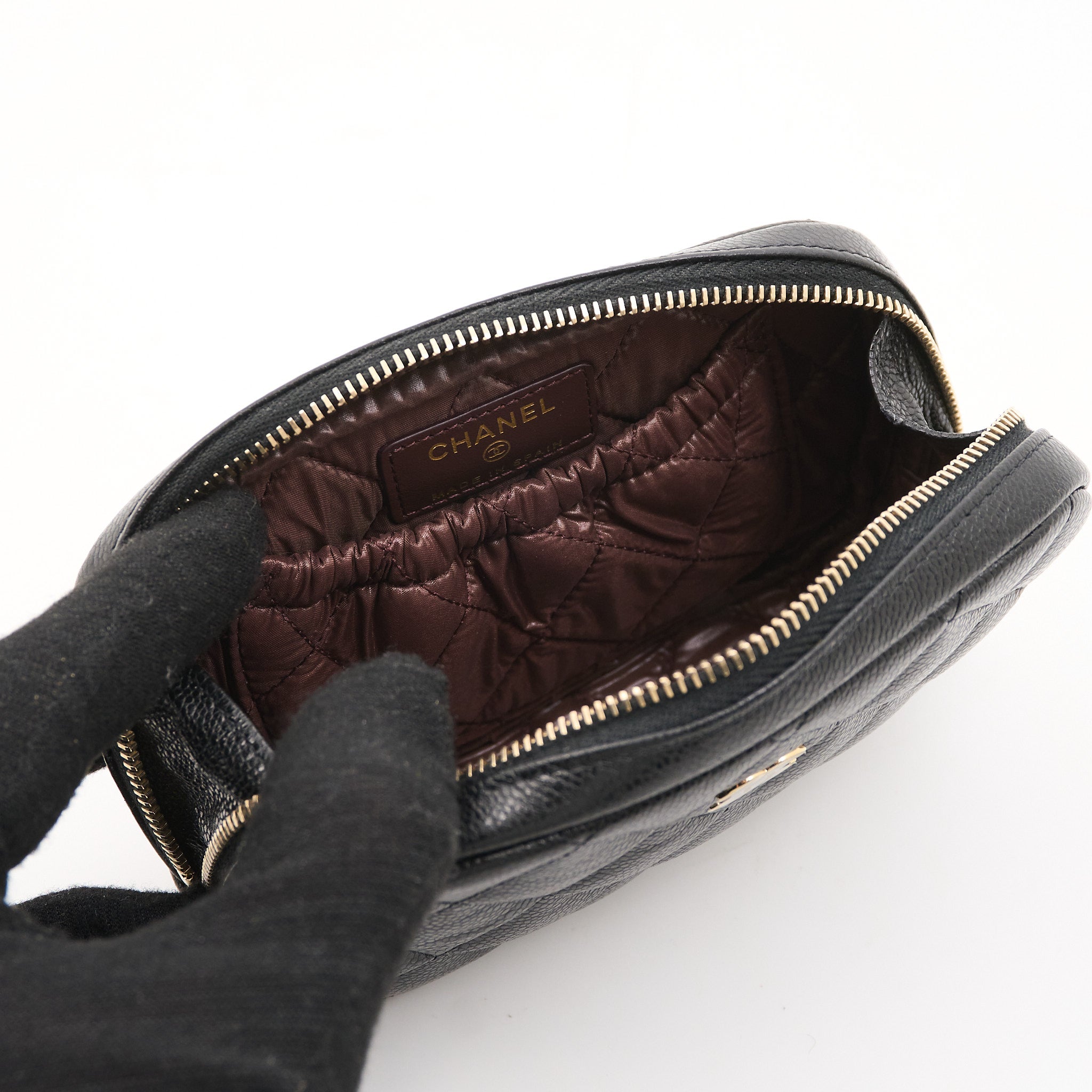 Chanel Black Calfskin Quilted Cosmetic Pouch Case