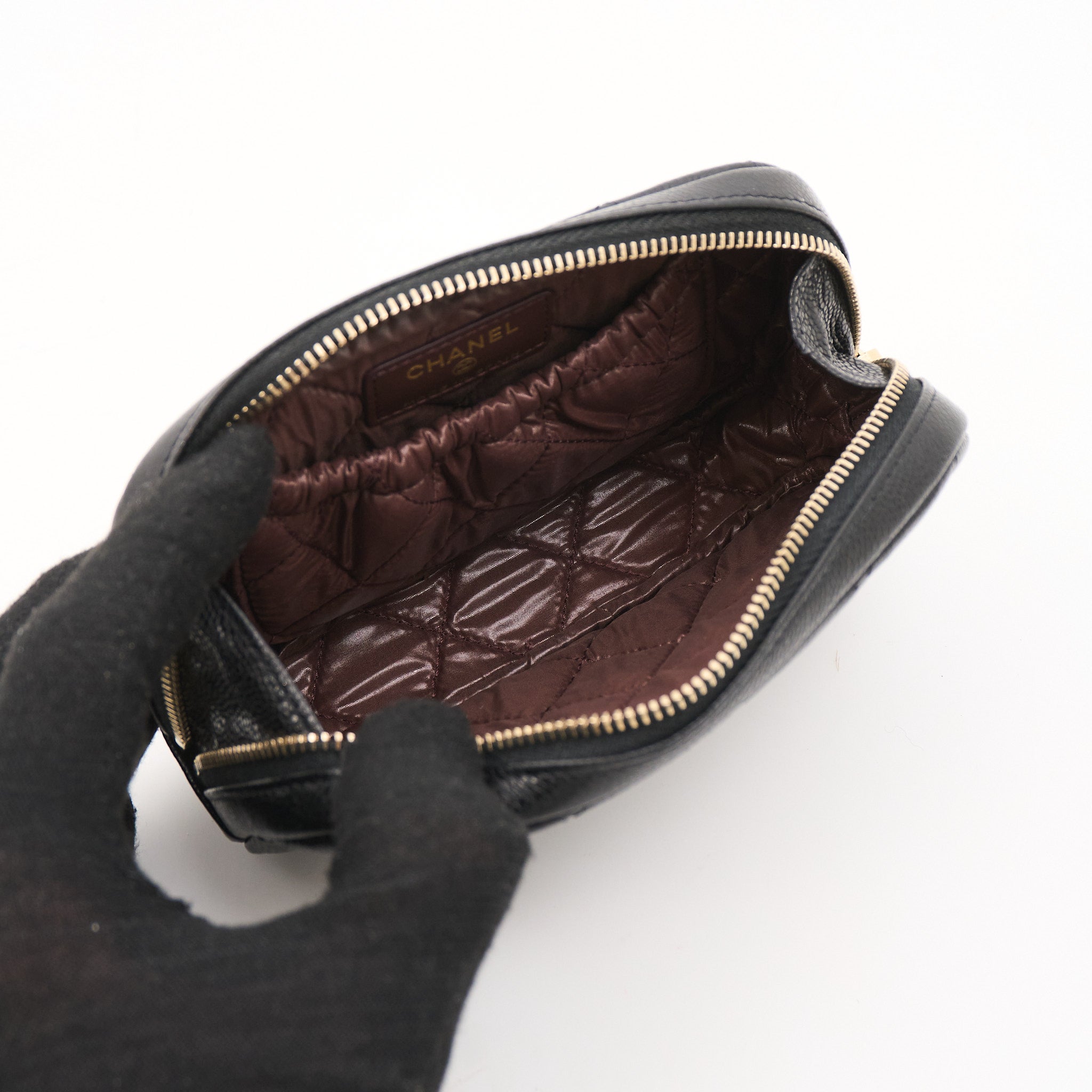 Chanel Black Calfskin Quilted Cosmetic Pouch Case