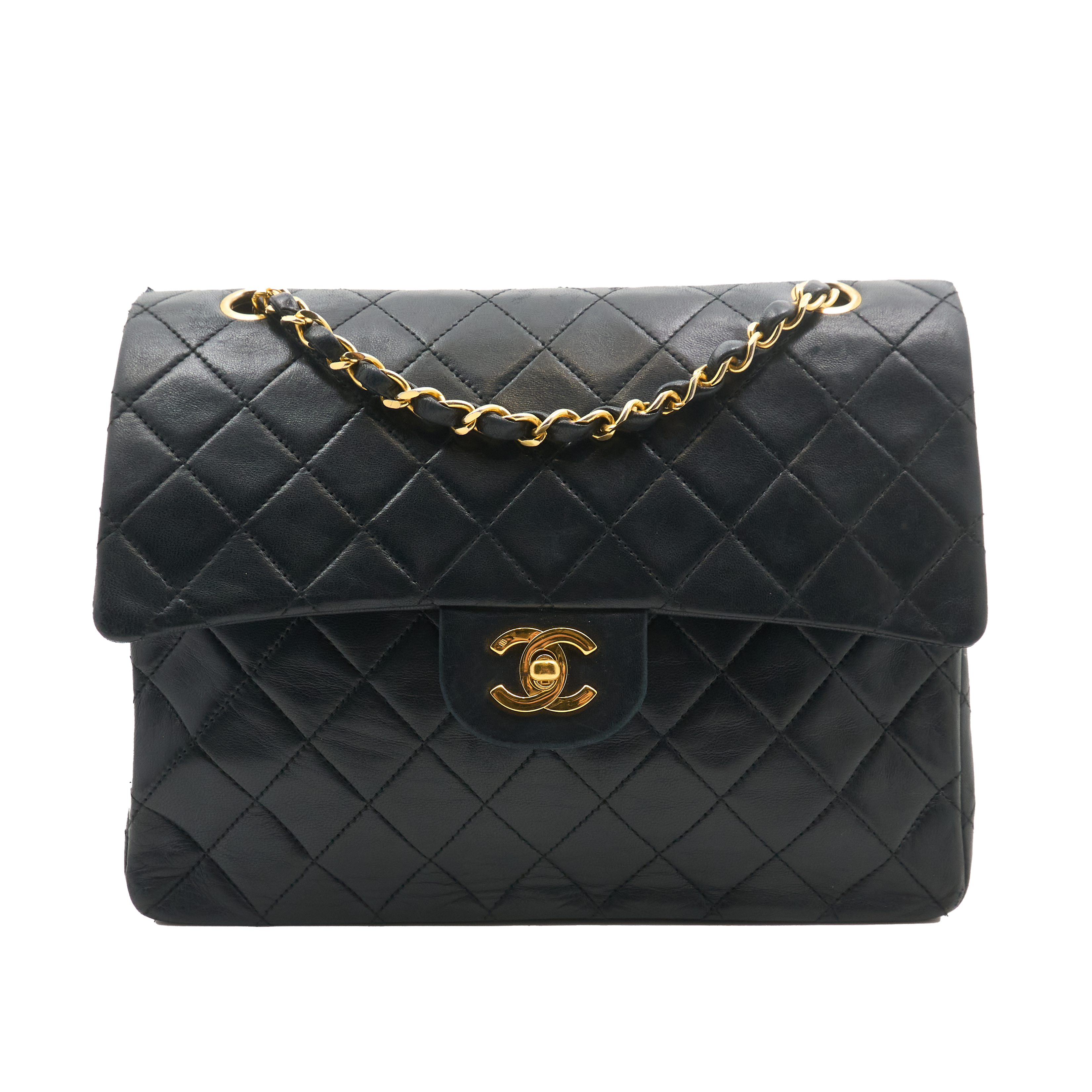 Chanel Vintage Square Double Flap Bag Lambskin Black GHW