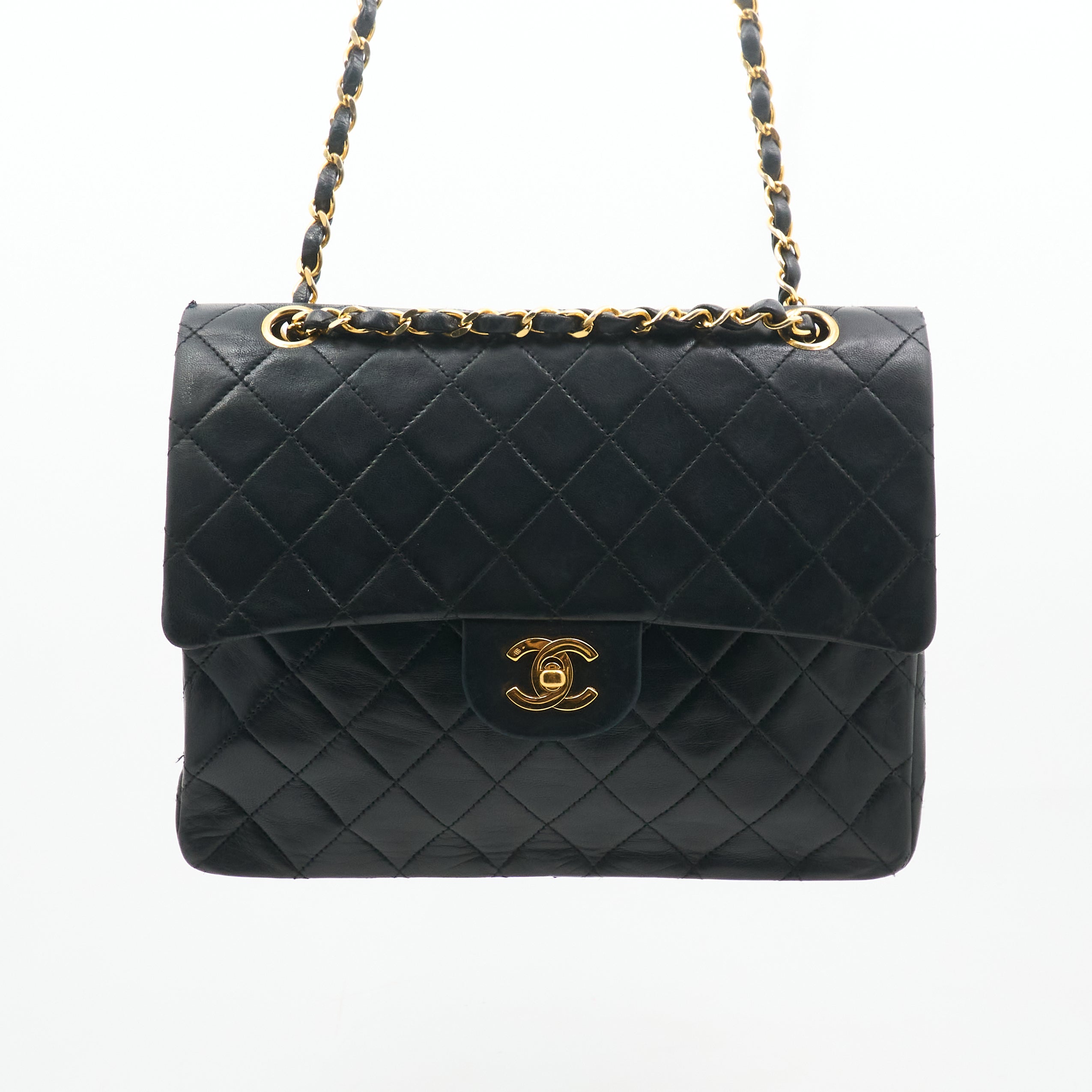 Chanel Vintage Square Double Flap Bag Lambskin Black GHW
