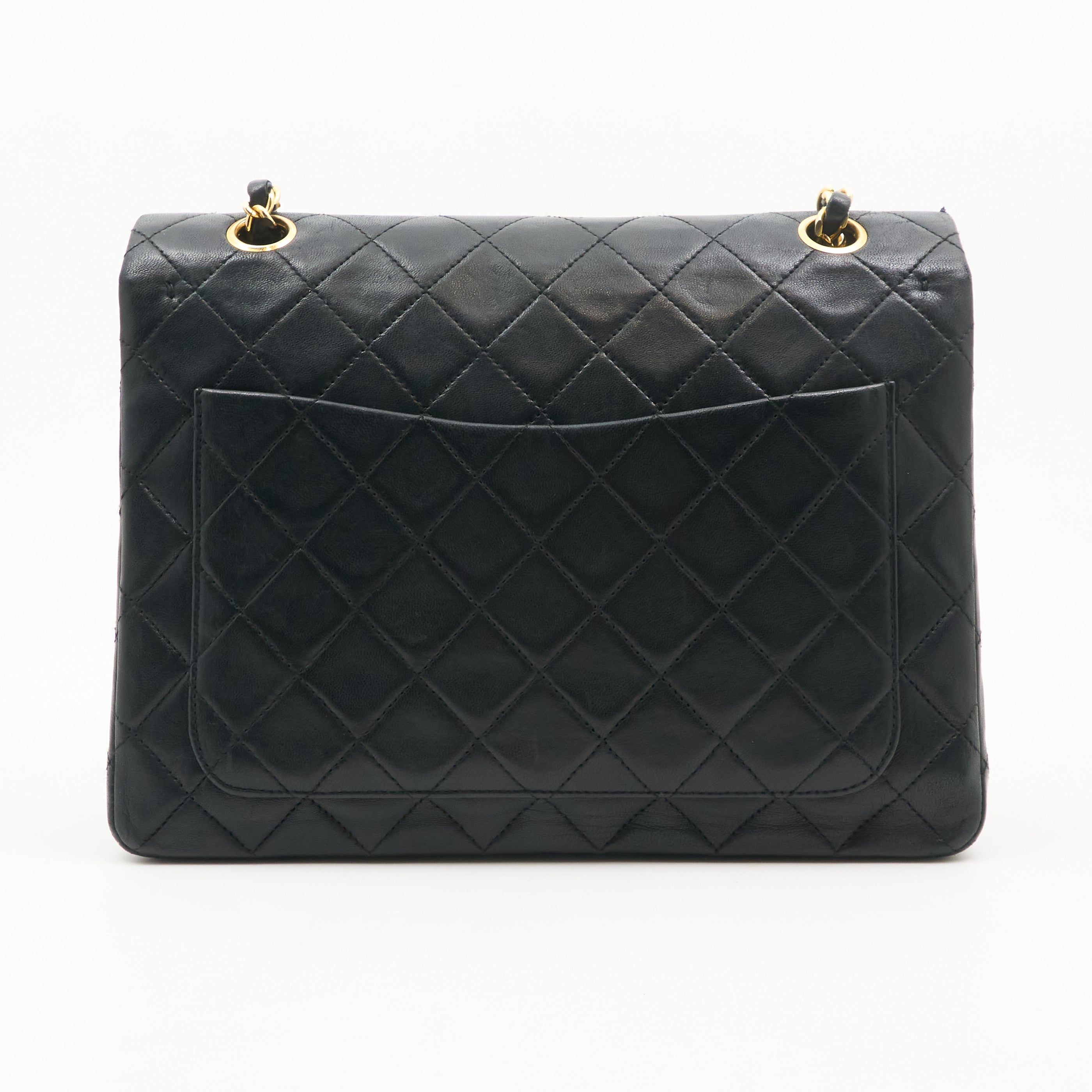 Chanel Vintage Square Double Flap Bag Lambskin Black GHW