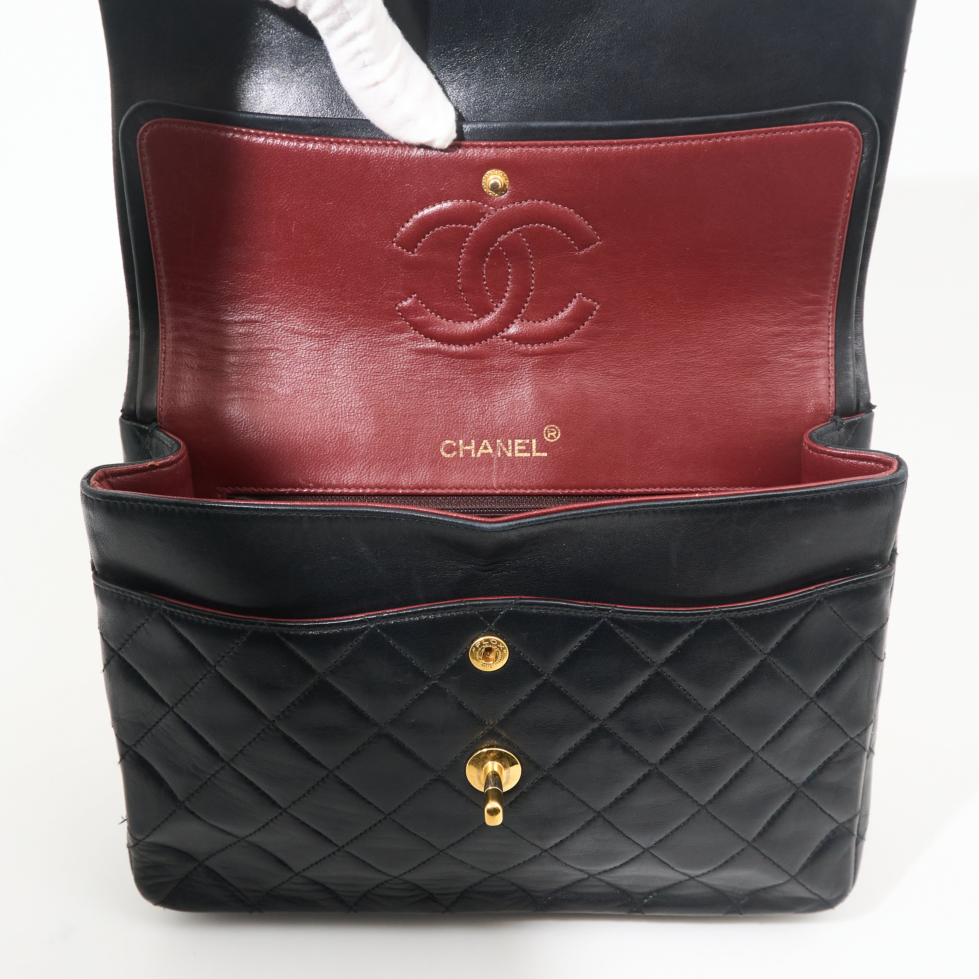 Chanel Vintage Square Double Flap Bag Lambskin Black GHW