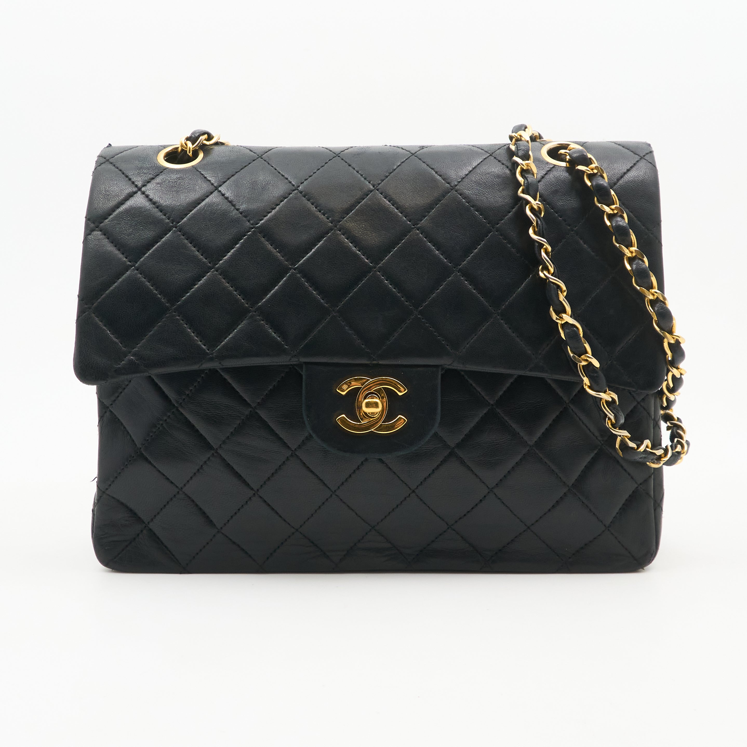 Chanel Vintage Square Double Flap Bag Lambskin Black GHW