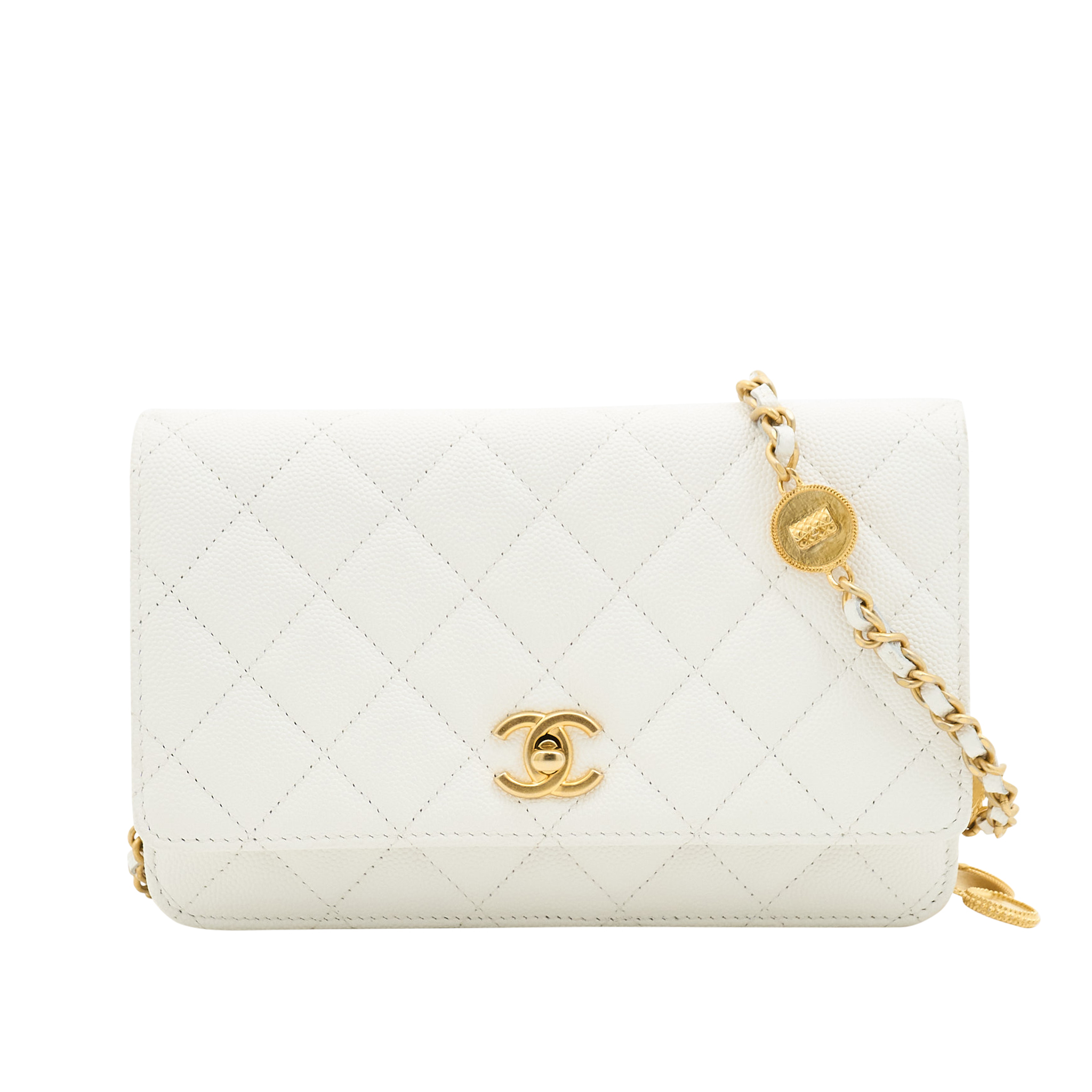 Chanel White Caviar Wallet On Chain GHW