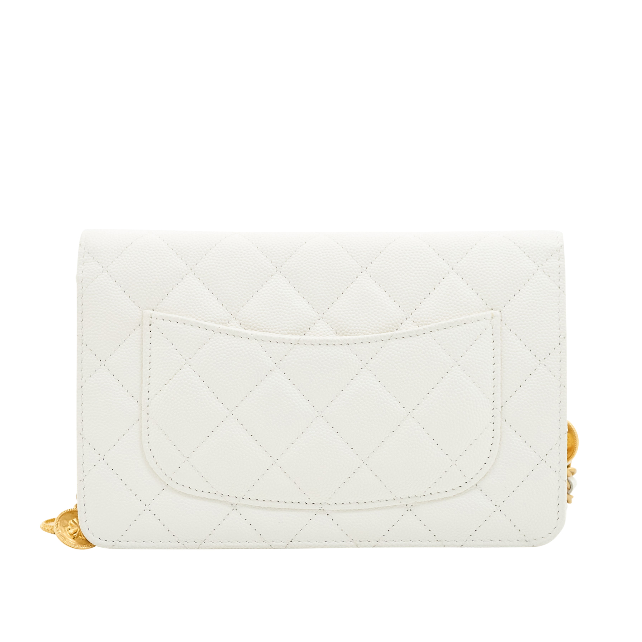 Chanel White Caviar Wallet On Chain GHW