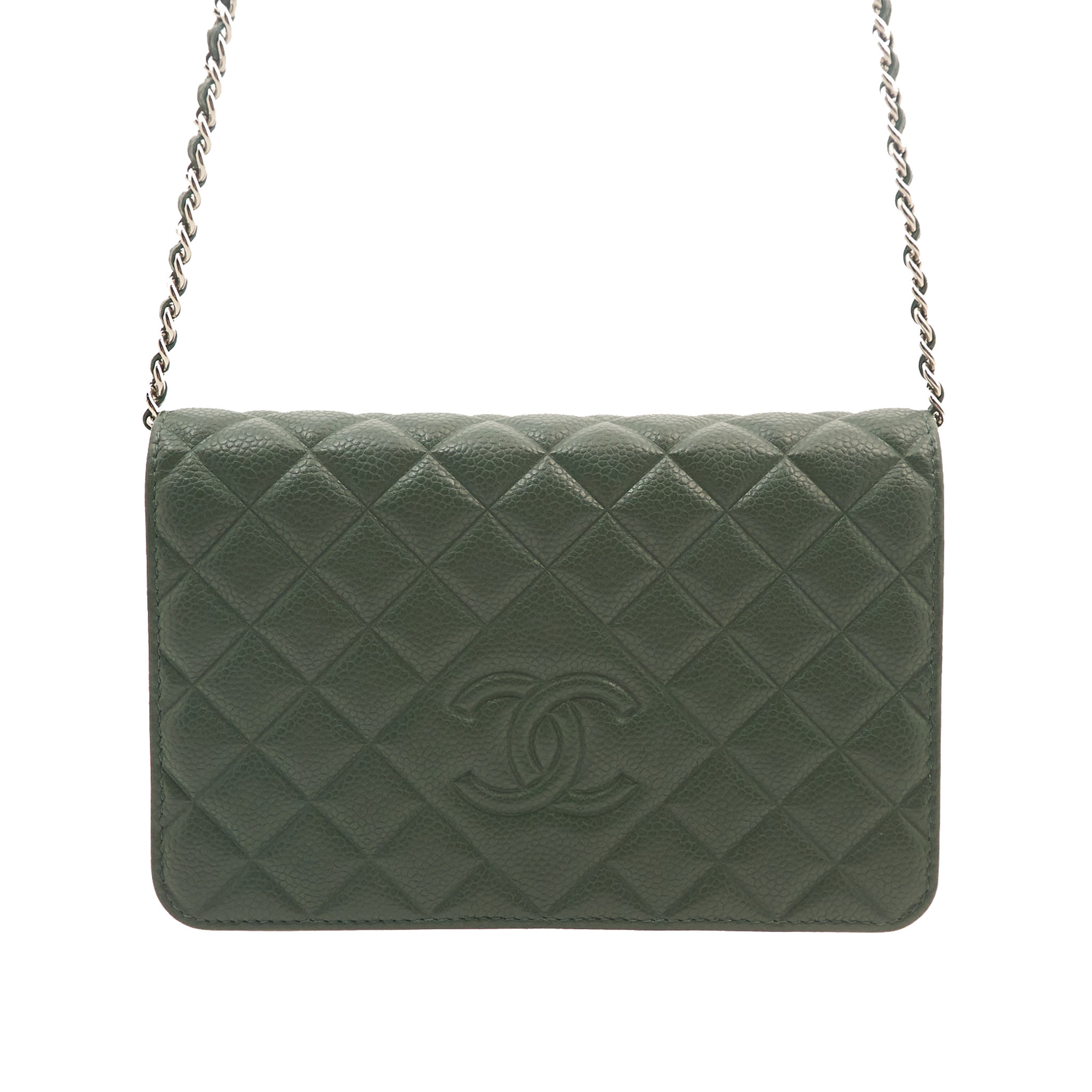 Chanel Forest Green Caviar Wallet On Chain WOC SHW