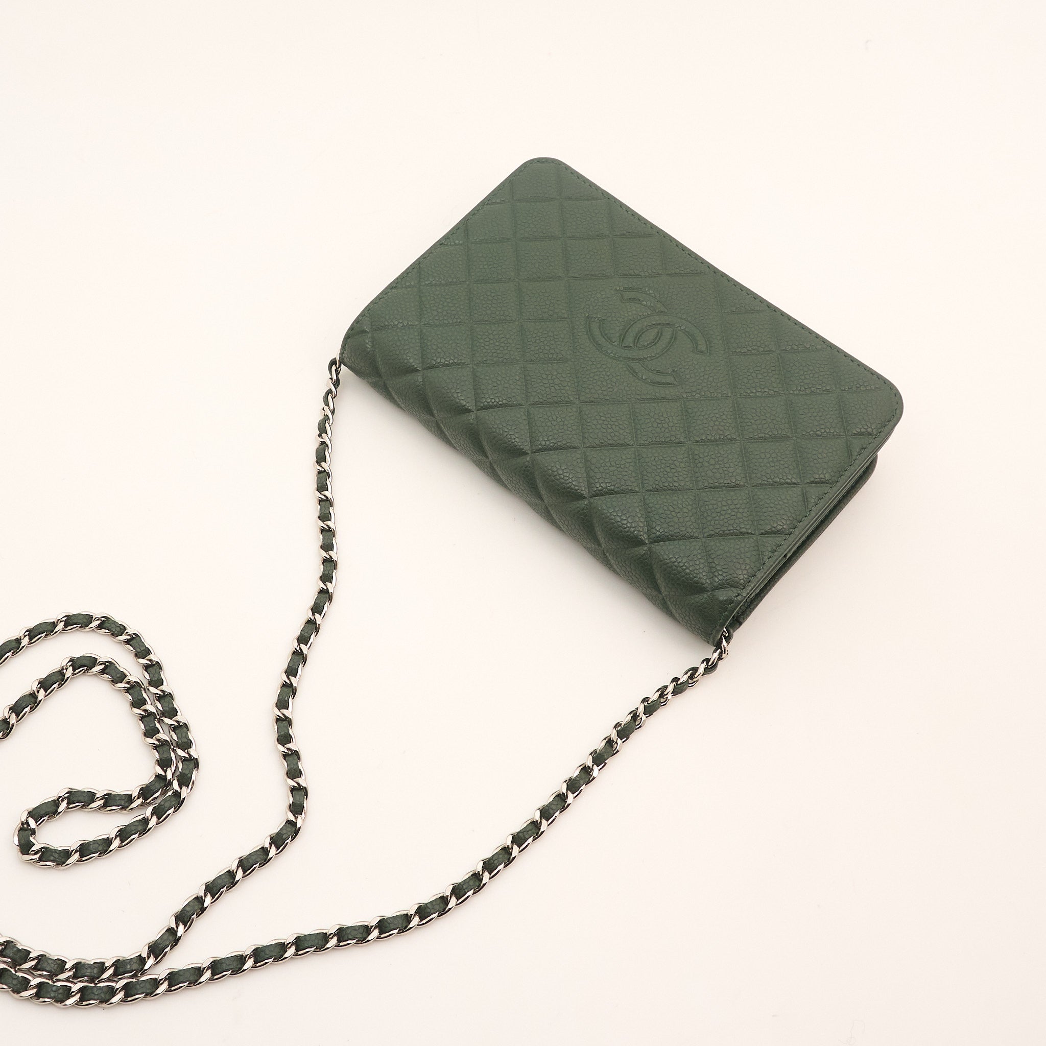 Chanel Forest Green Caviar Wallet On Chain WOC SHW