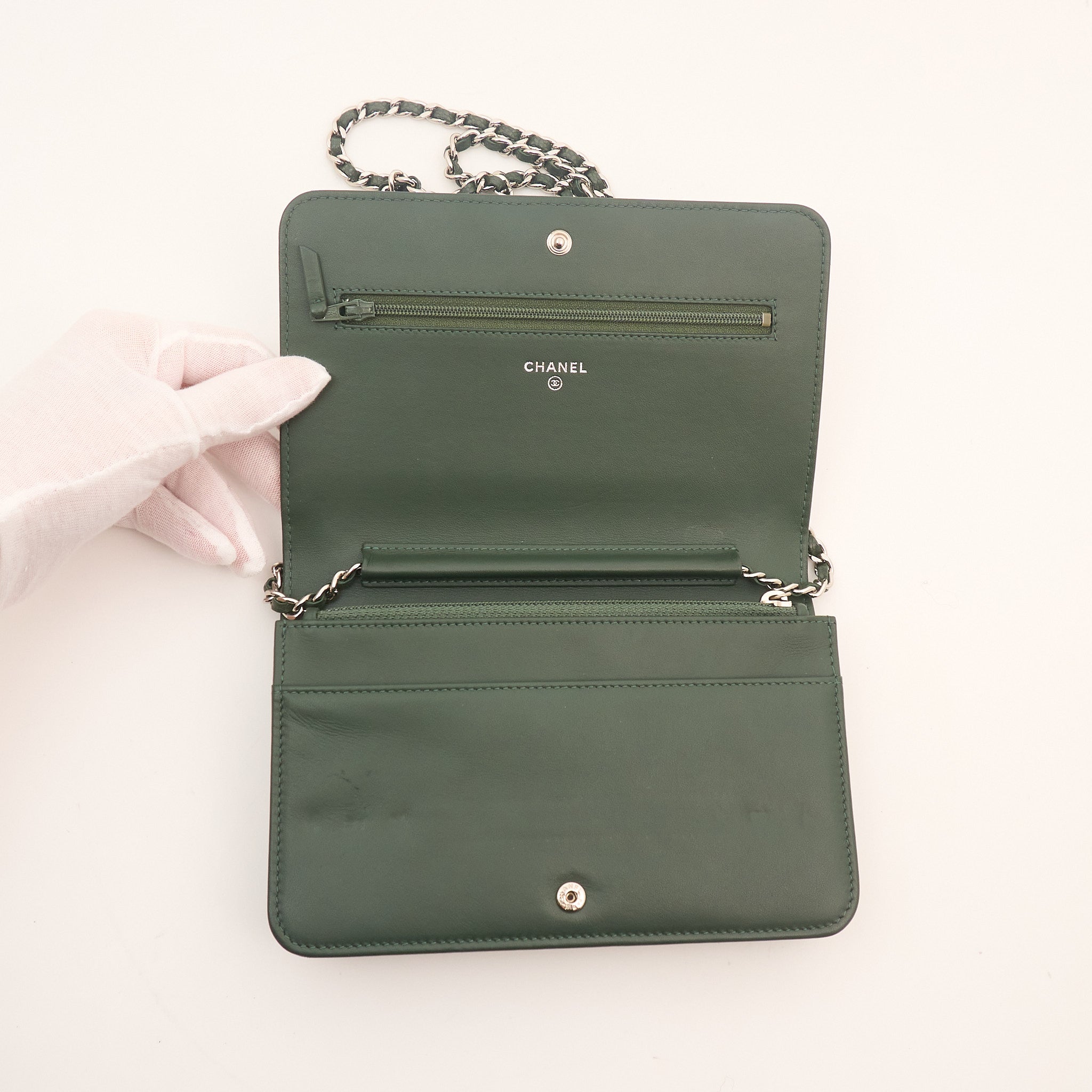 Chanel Forest Green Caviar Wallet On Chain WOC SHW
