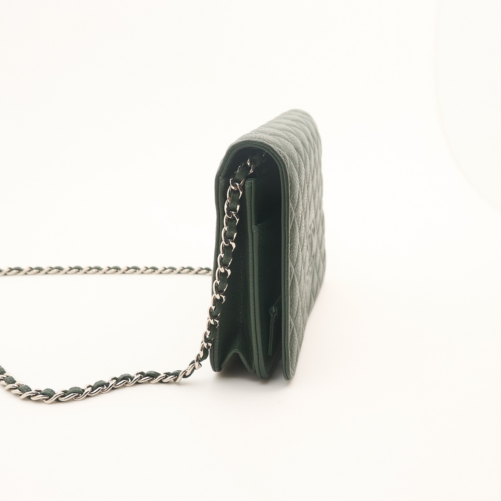 Chanel Forest Green Caviar Wallet On Chain WOC SHW