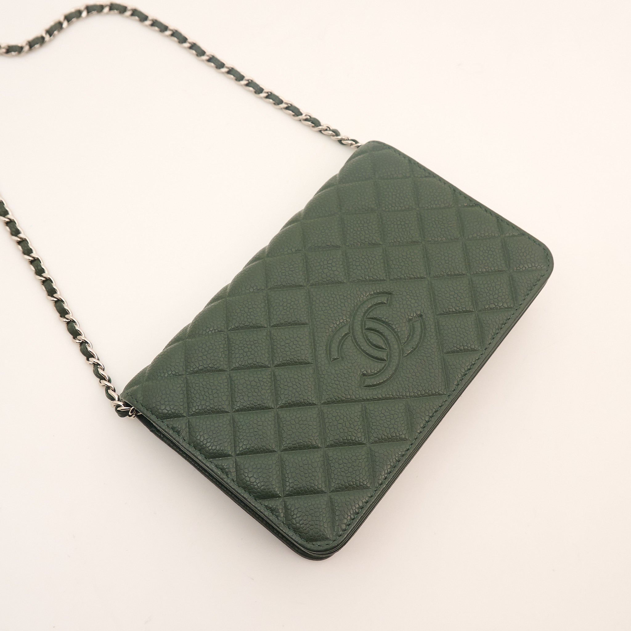 Chanel Forest Green Caviar Wallet On Chain WOC SHW