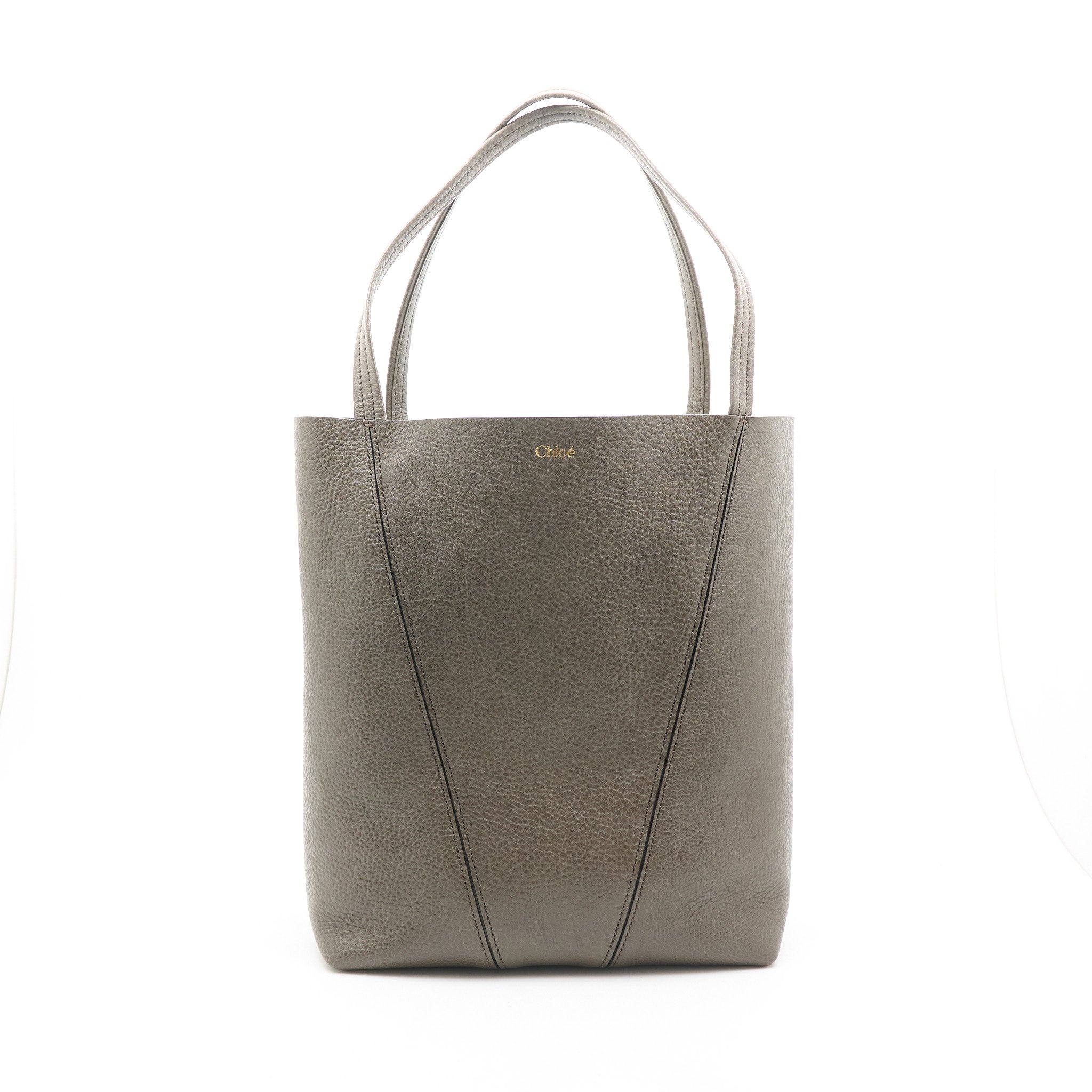 Chloe Spin Tote Bag In Taupe Grey Leather