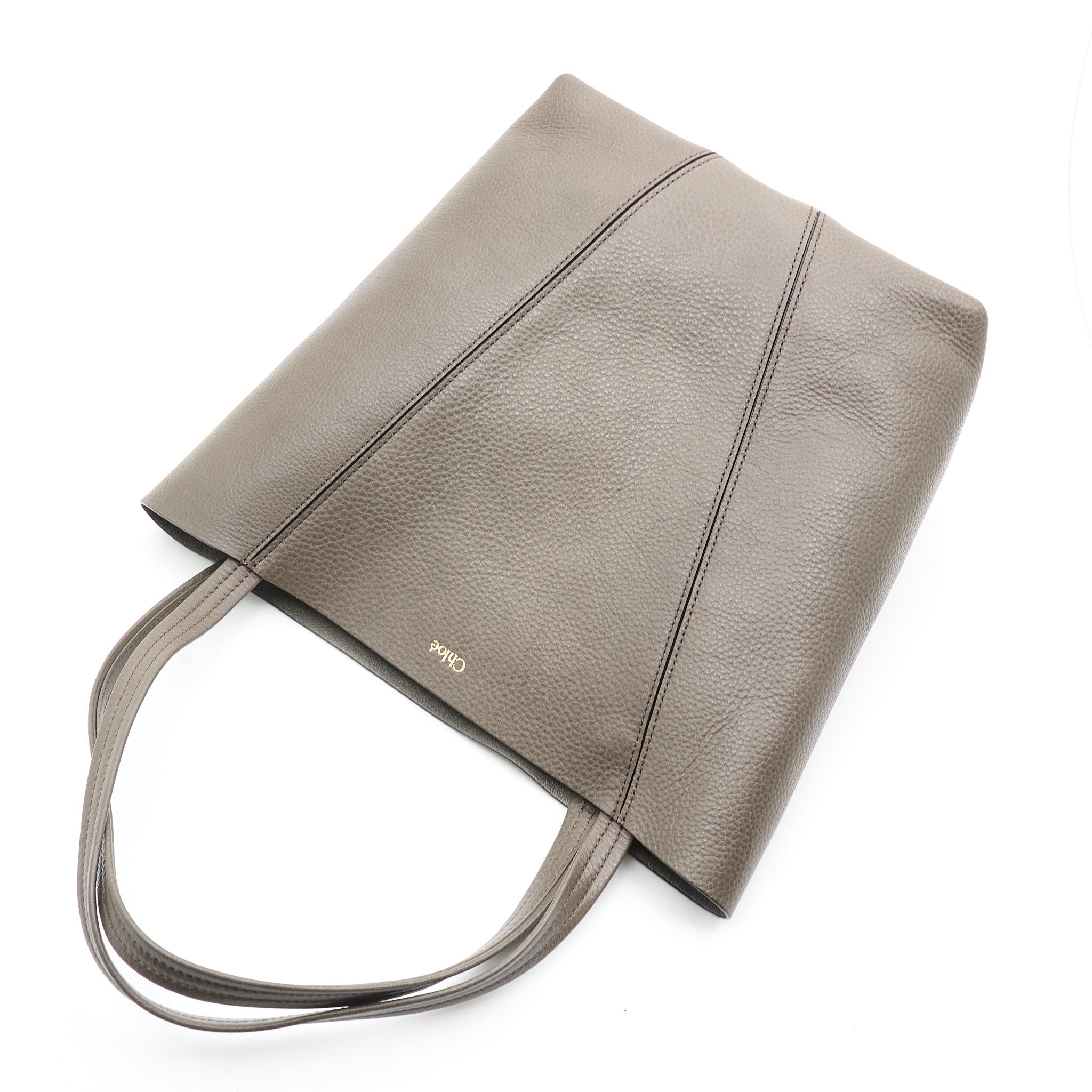 Chloe Spin Tote Bag In Taupe Grey Leather