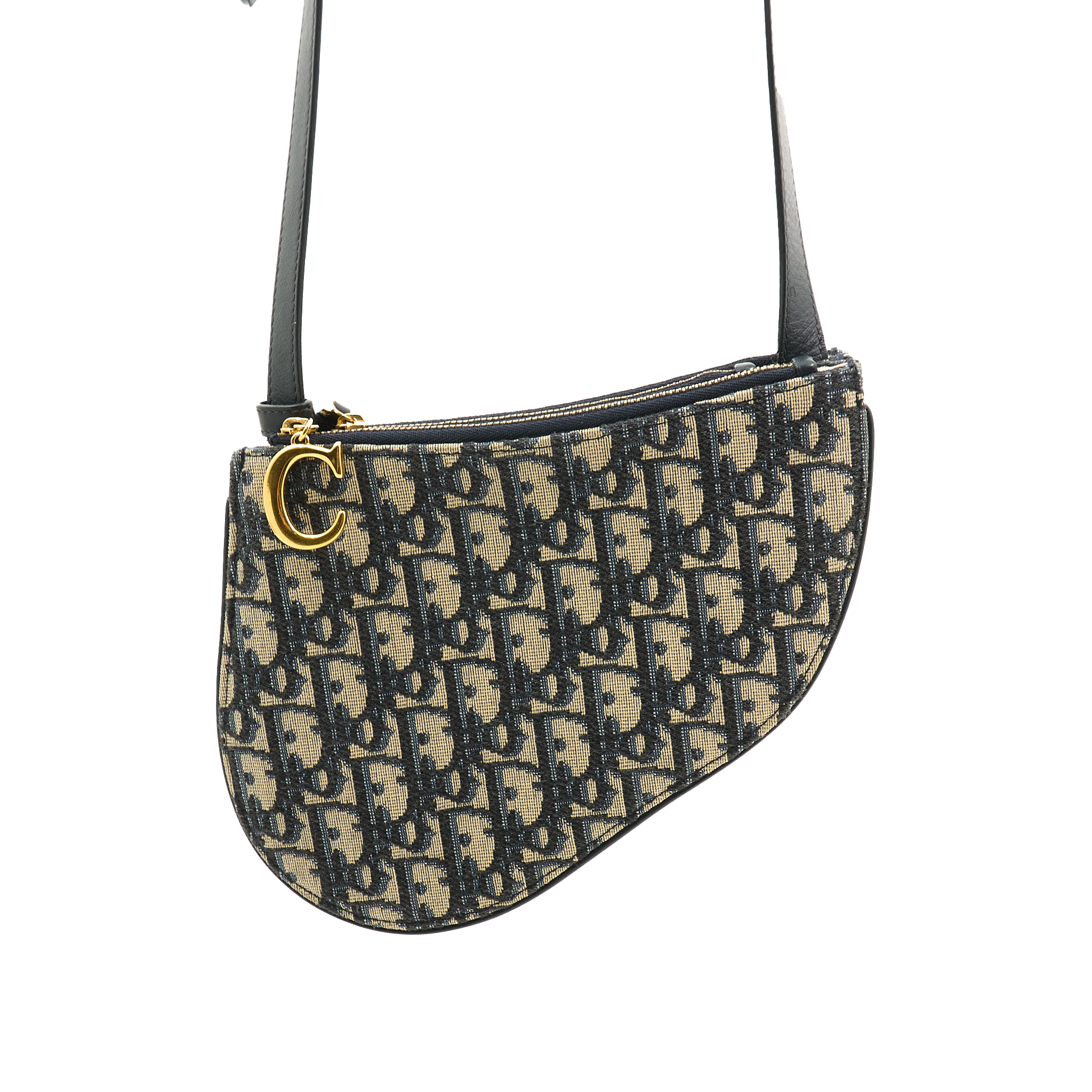 Christian Dior Blue Oblique Saddle Triple Zip Crossbody Bag