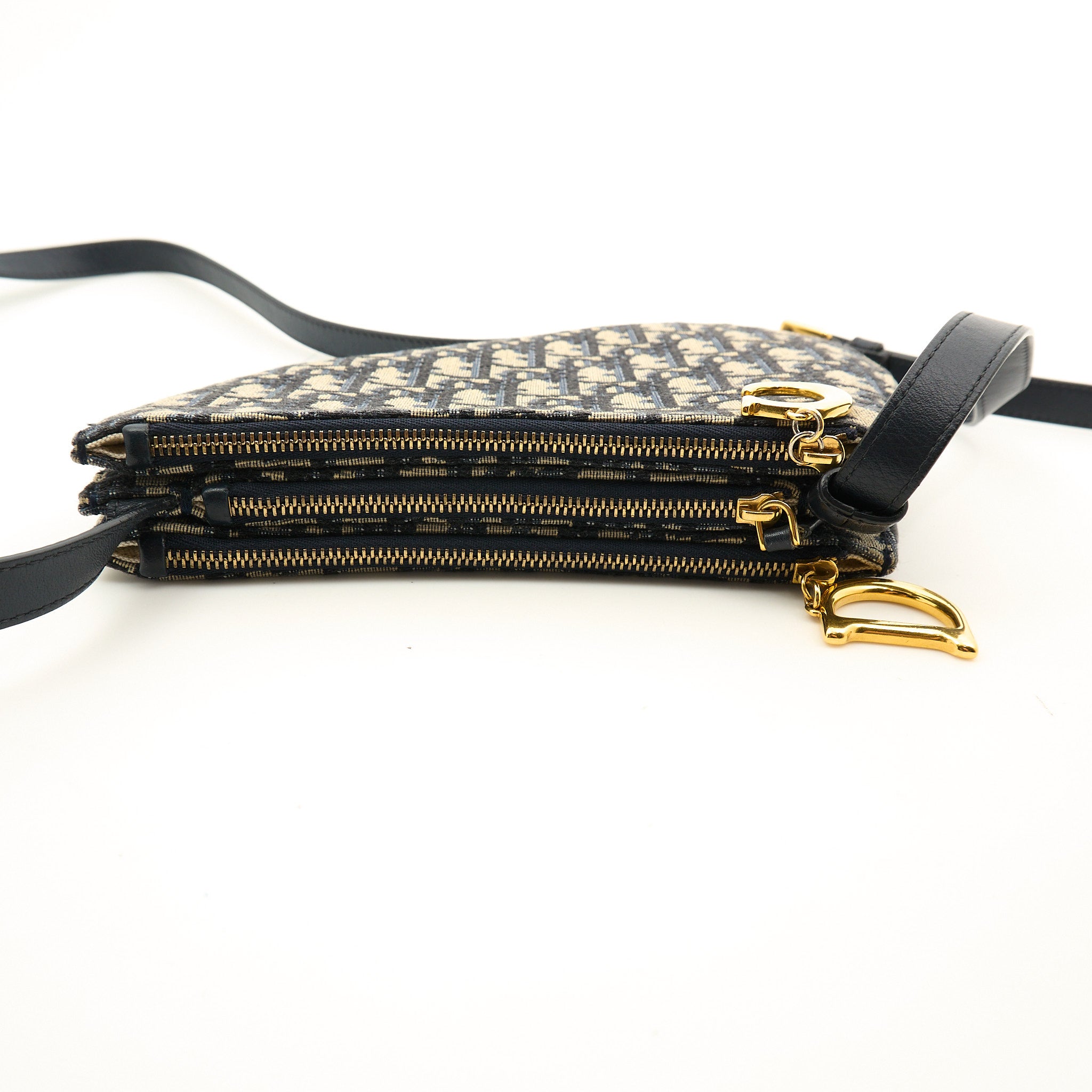 Christian Dior Blue Oblique Saddle Triple Zip Crossbody Bag
