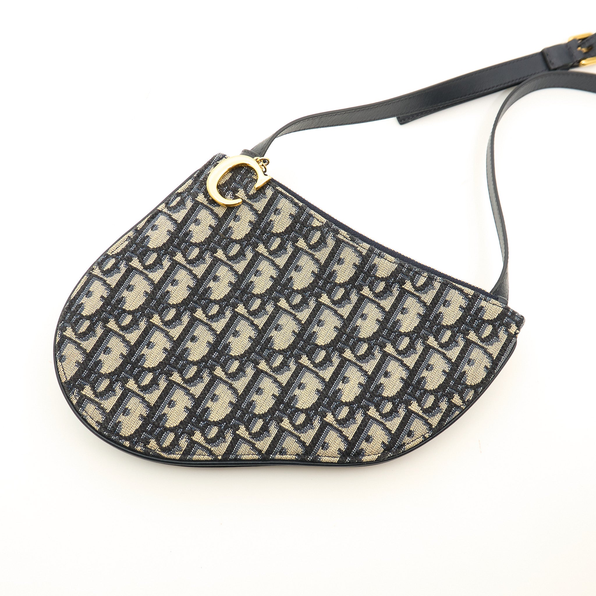 Christian Dior Blue Oblique Saddle Triple Zip Crossbody Bag