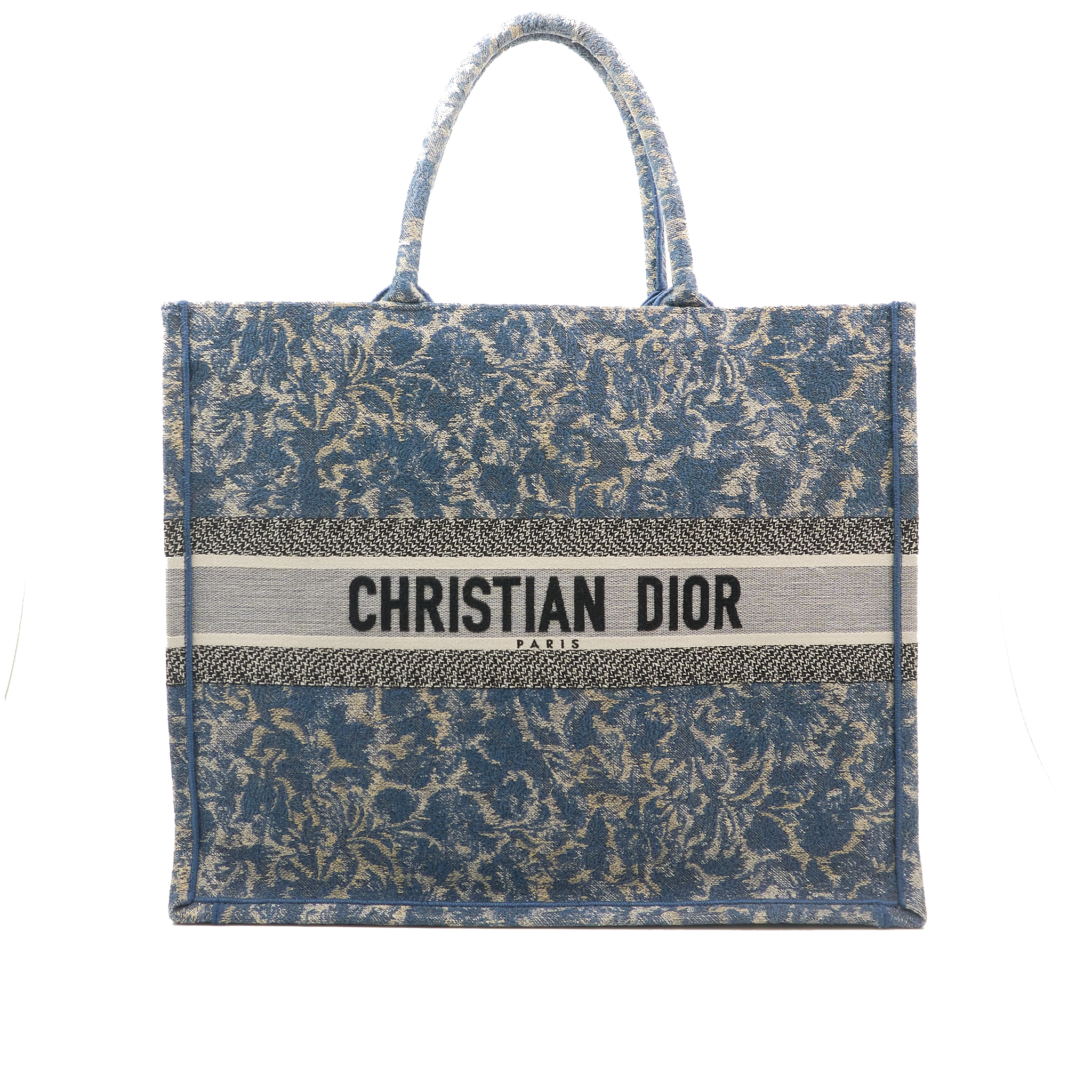 Christian Dior Canvas Embroidered Large Brocart Book Tote Blue