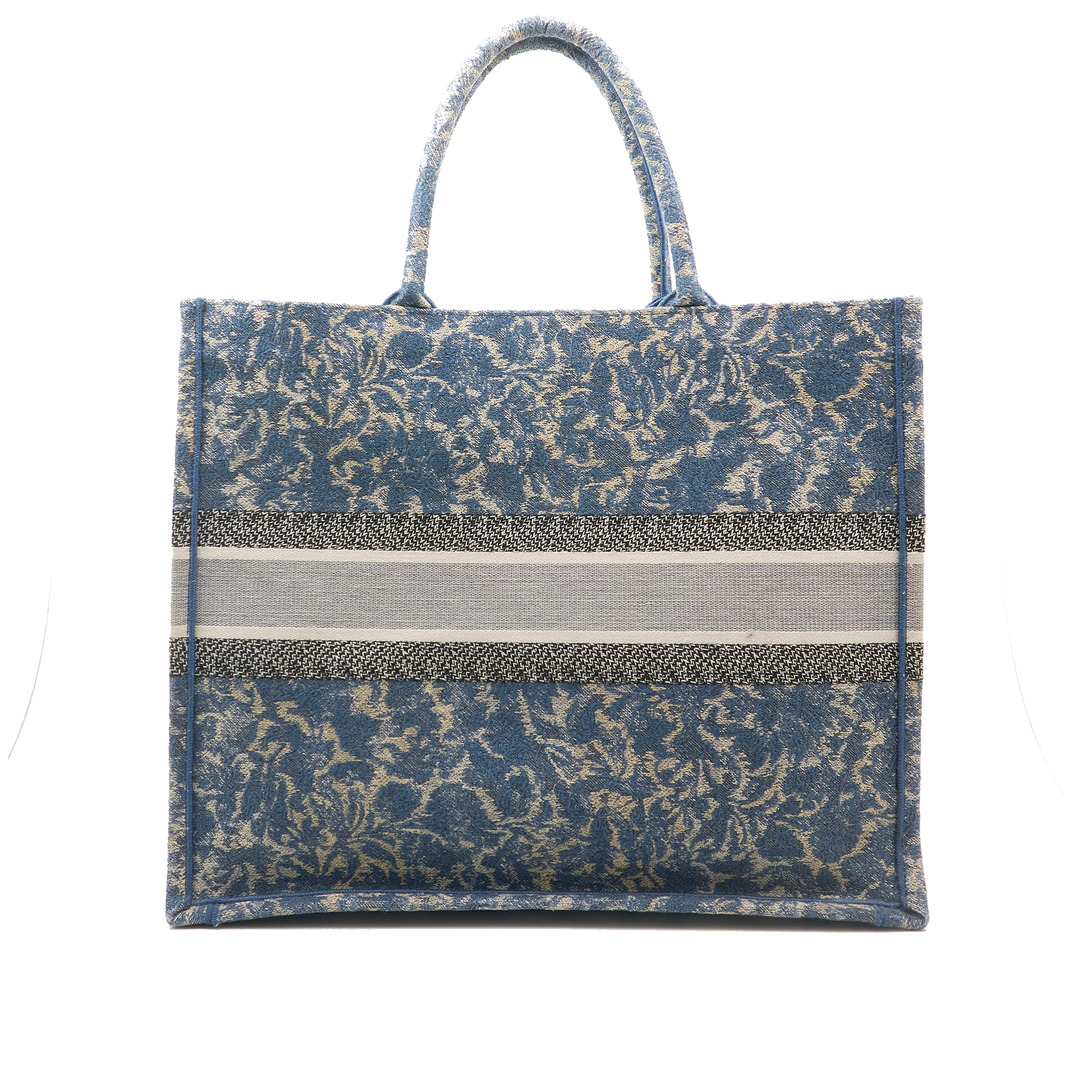 Christian Dior Canvas Embroidered Large Brocart Book Tote Blue