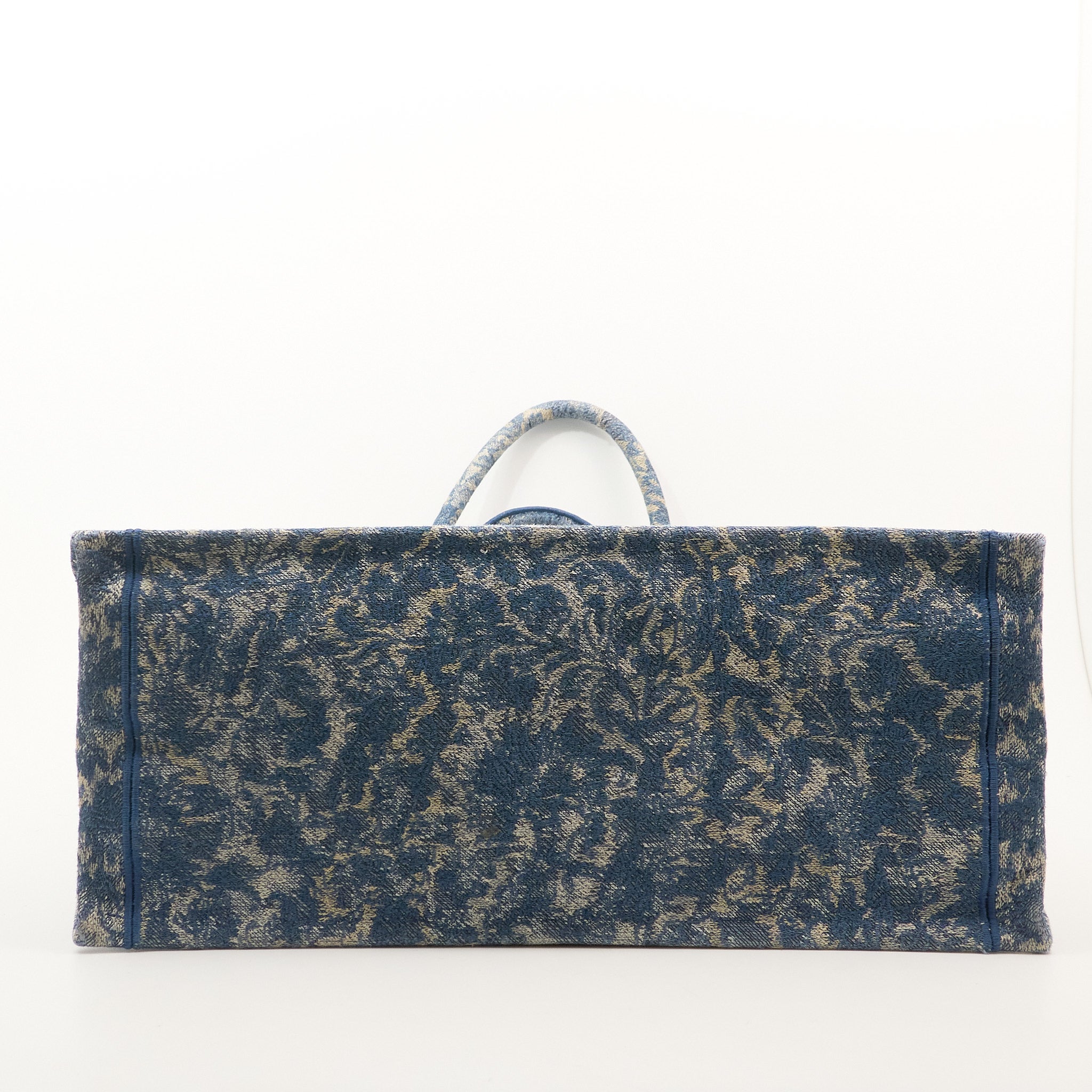 Christian Dior Canvas Embroidered Large Brocart Book Tote Blue