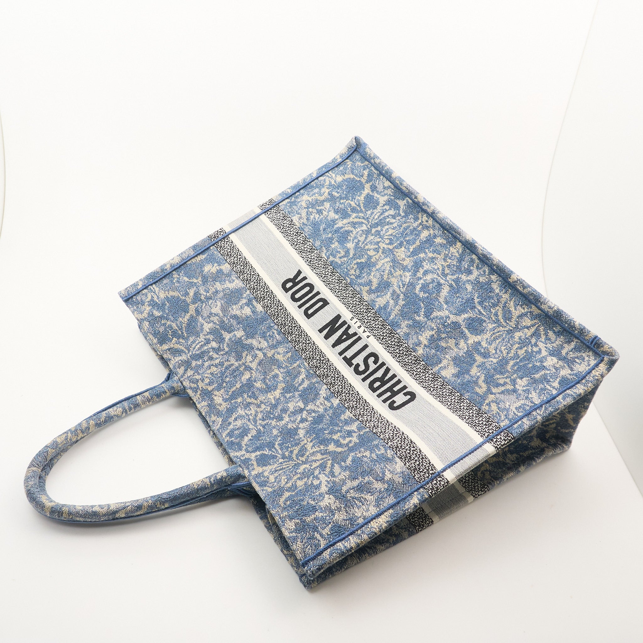 Christian Dior Canvas Embroidered Large Brocart Book Tote Blue