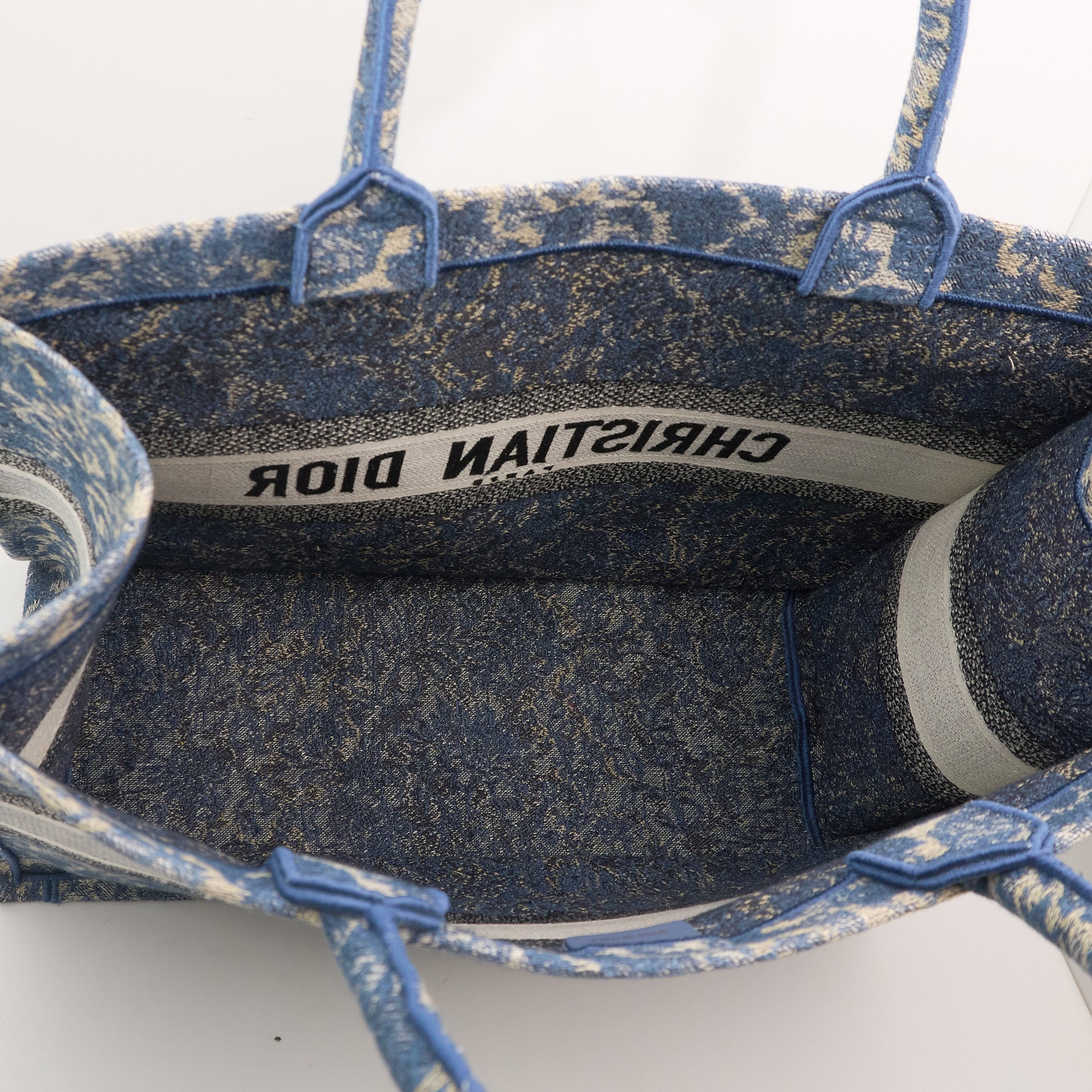 Christian Dior Canvas Embroidered Large Brocart Book Tote Blue