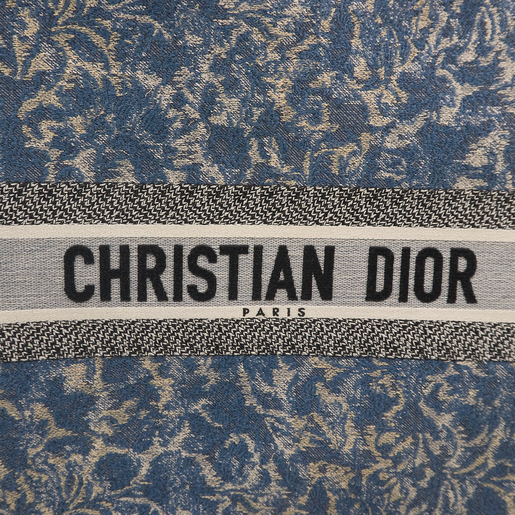 Christian Dior Canvas Embroidered Large Brocart Book Tote Blue