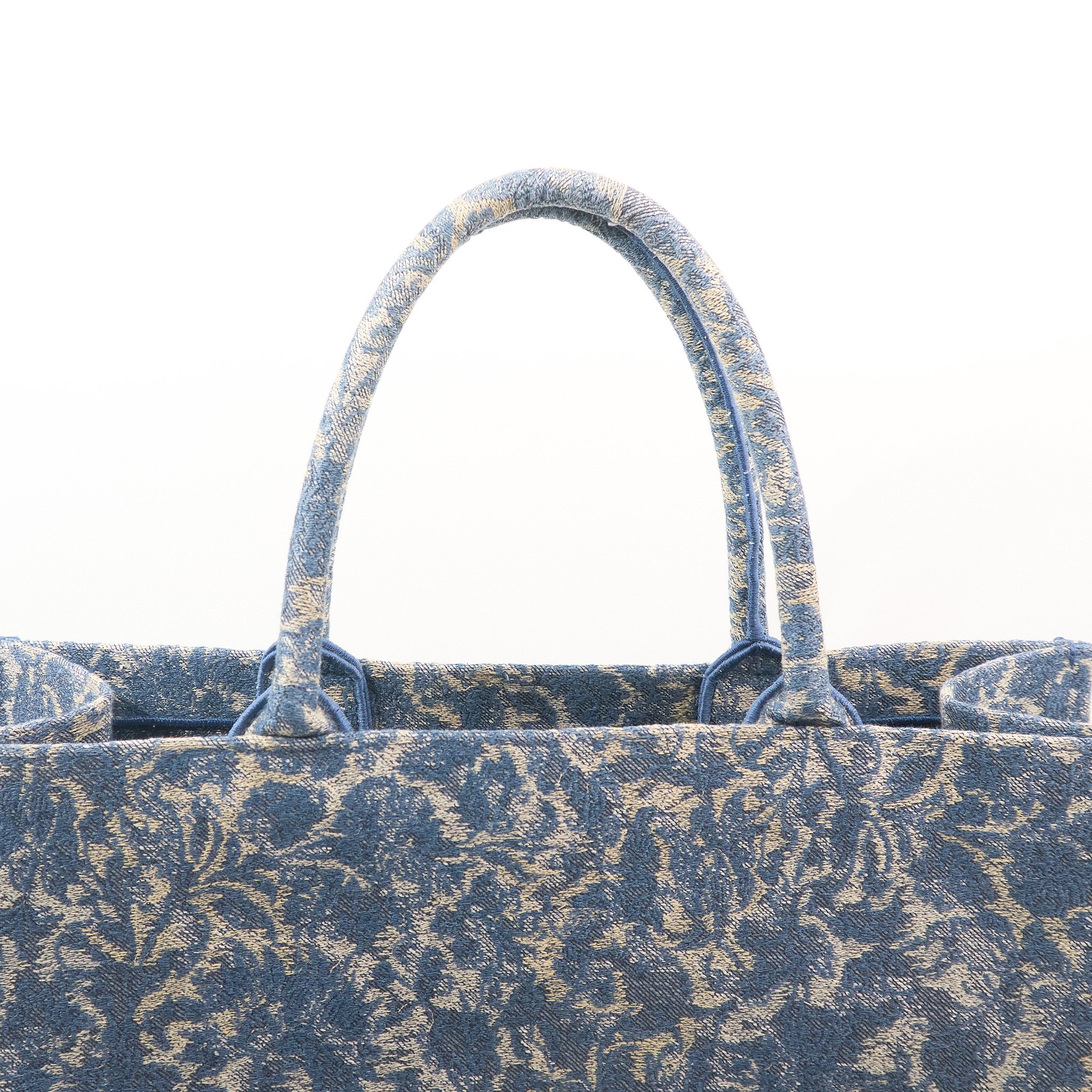 Christian Dior Canvas Embroidered Large Brocart Book Tote Blue