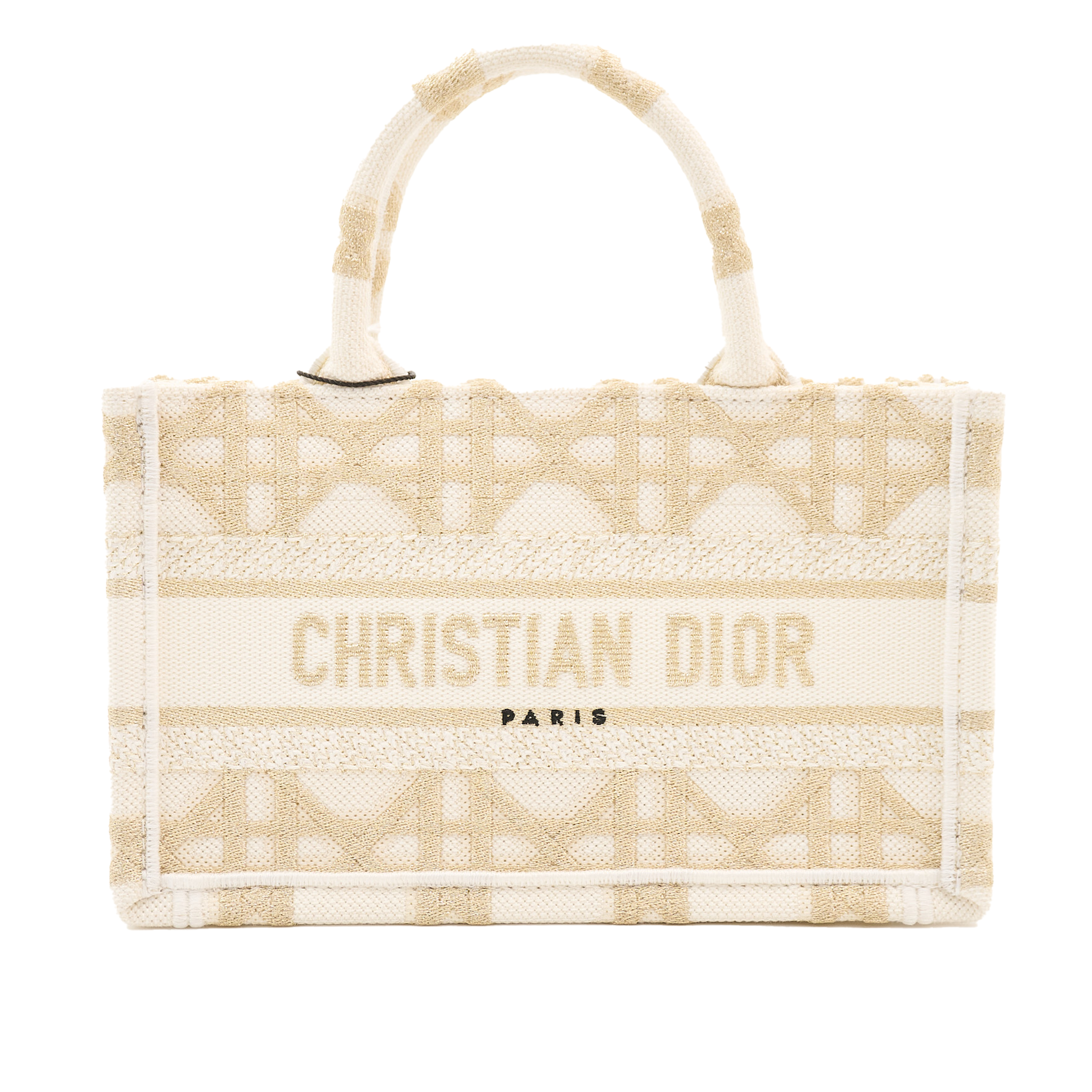 Christian Dior Mini Book Tote Gold & White Dior Oblique Embroidery