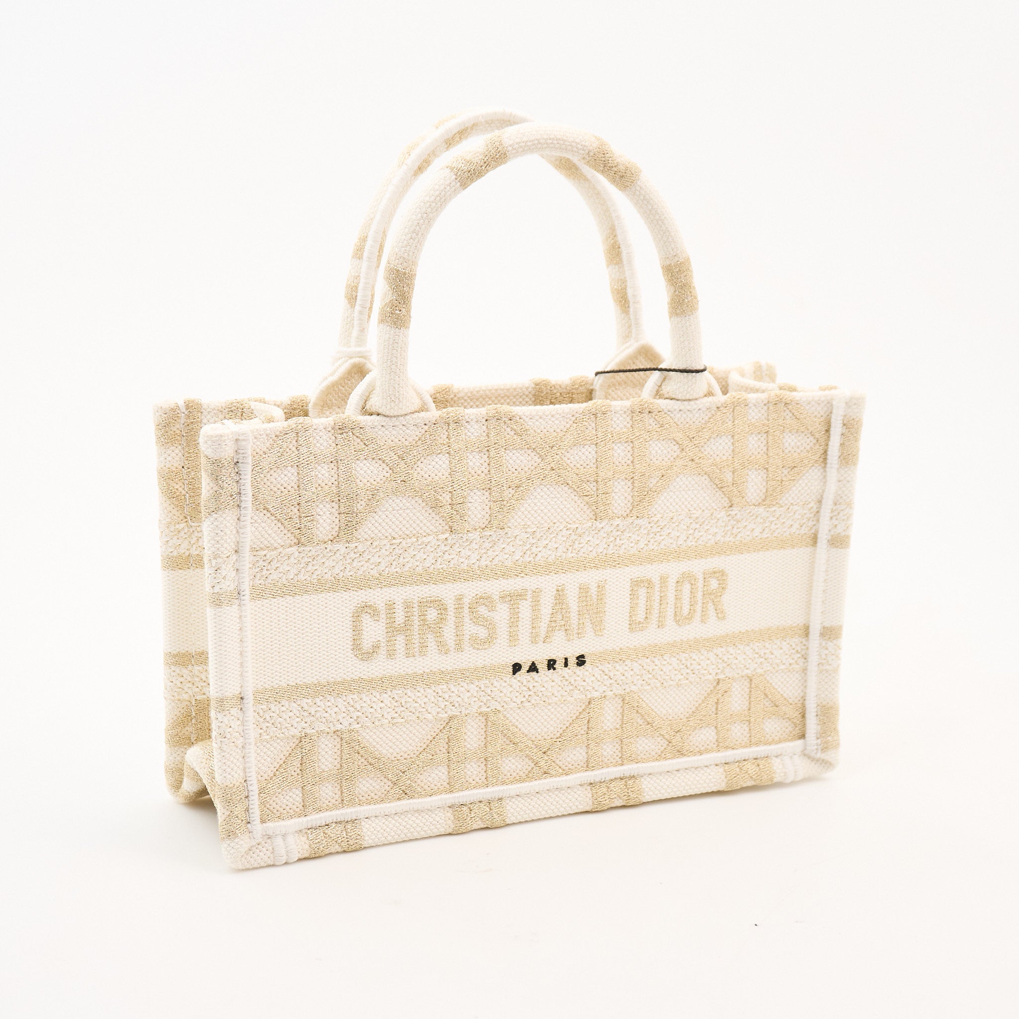 Christian Dior Mini Book Tote Gold & White Dior Oblique Embroidery