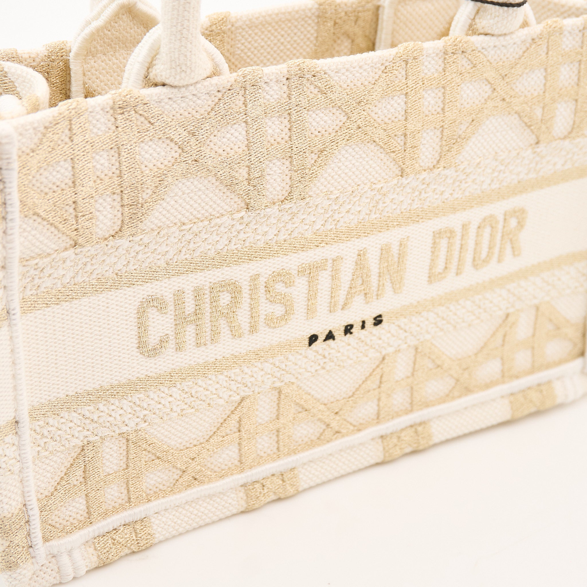 Christian Dior Mini Book Tote Gold & White Dior Oblique Embroidery