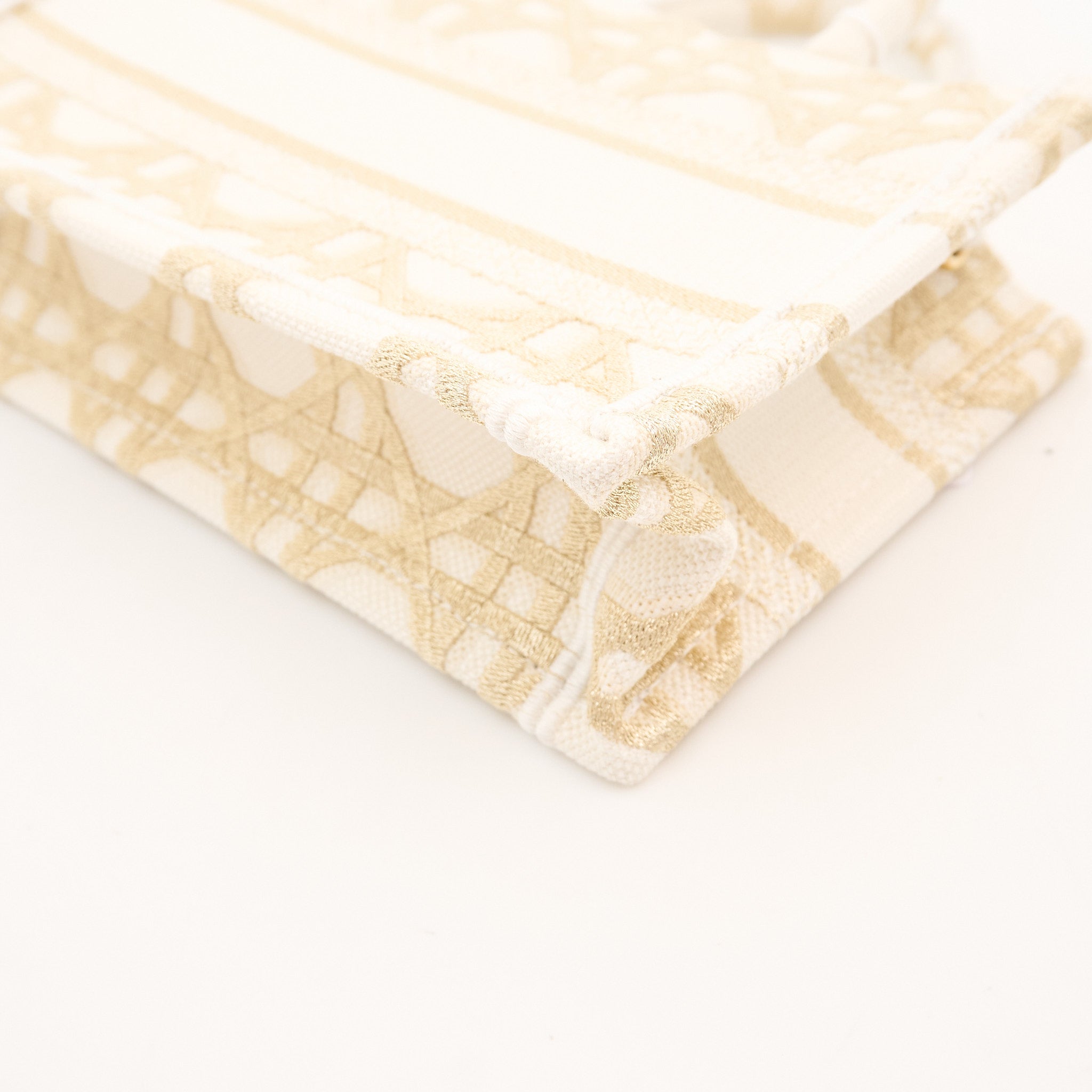 Christian Dior Mini Book Tote Gold & White Dior Oblique Embroidery