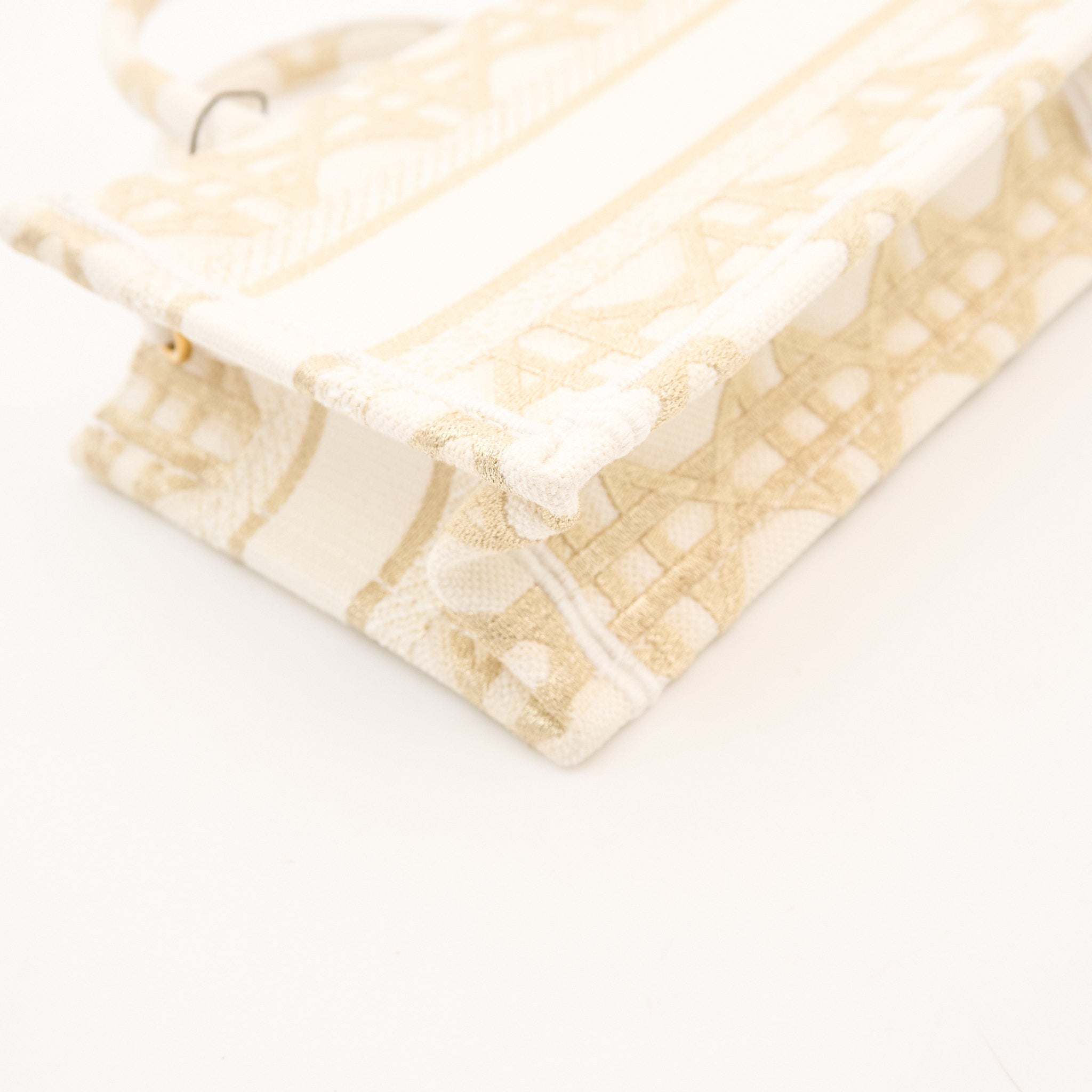 Christian Dior Mini Book Tote Gold & White Dior Oblique Embroidery