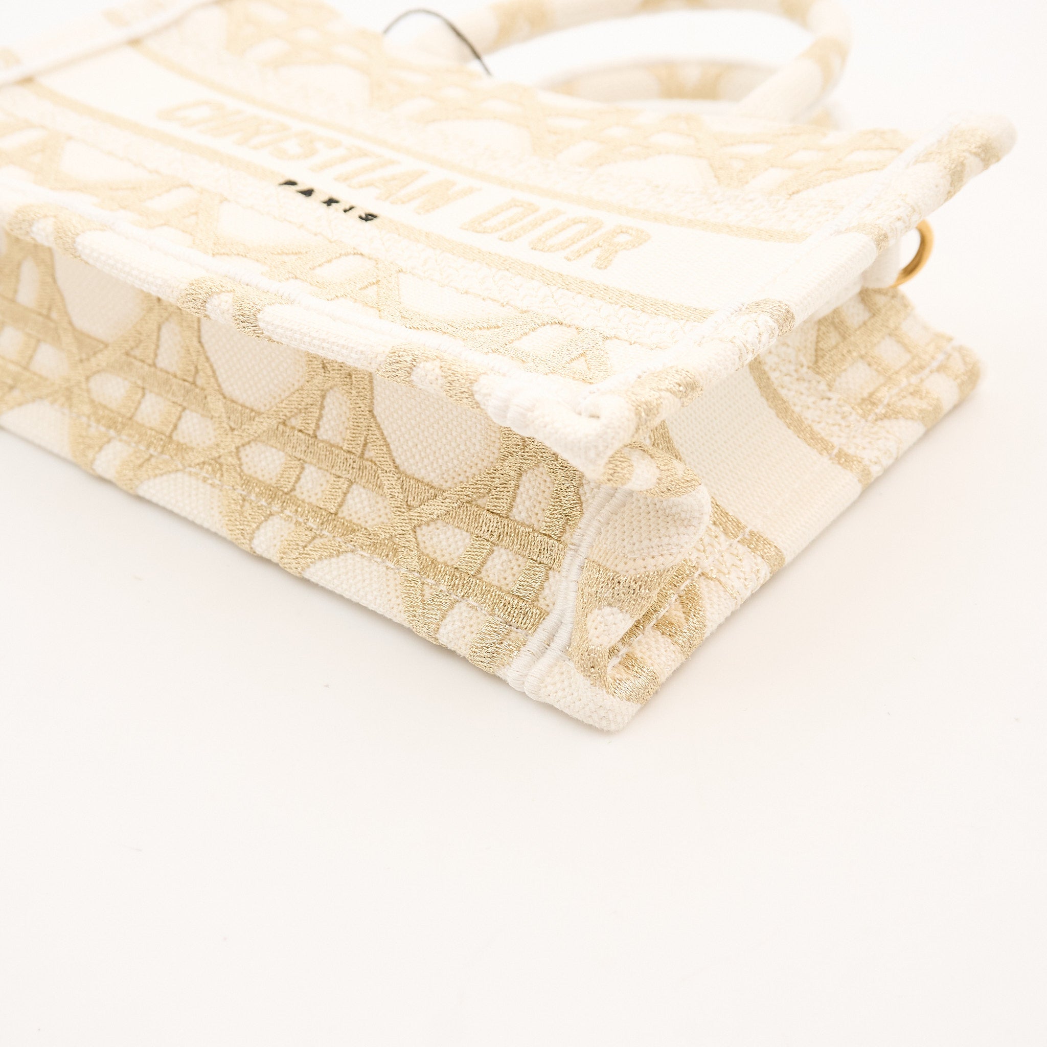 Christian Dior Mini Book Tote Gold & White Dior Oblique Embroidery