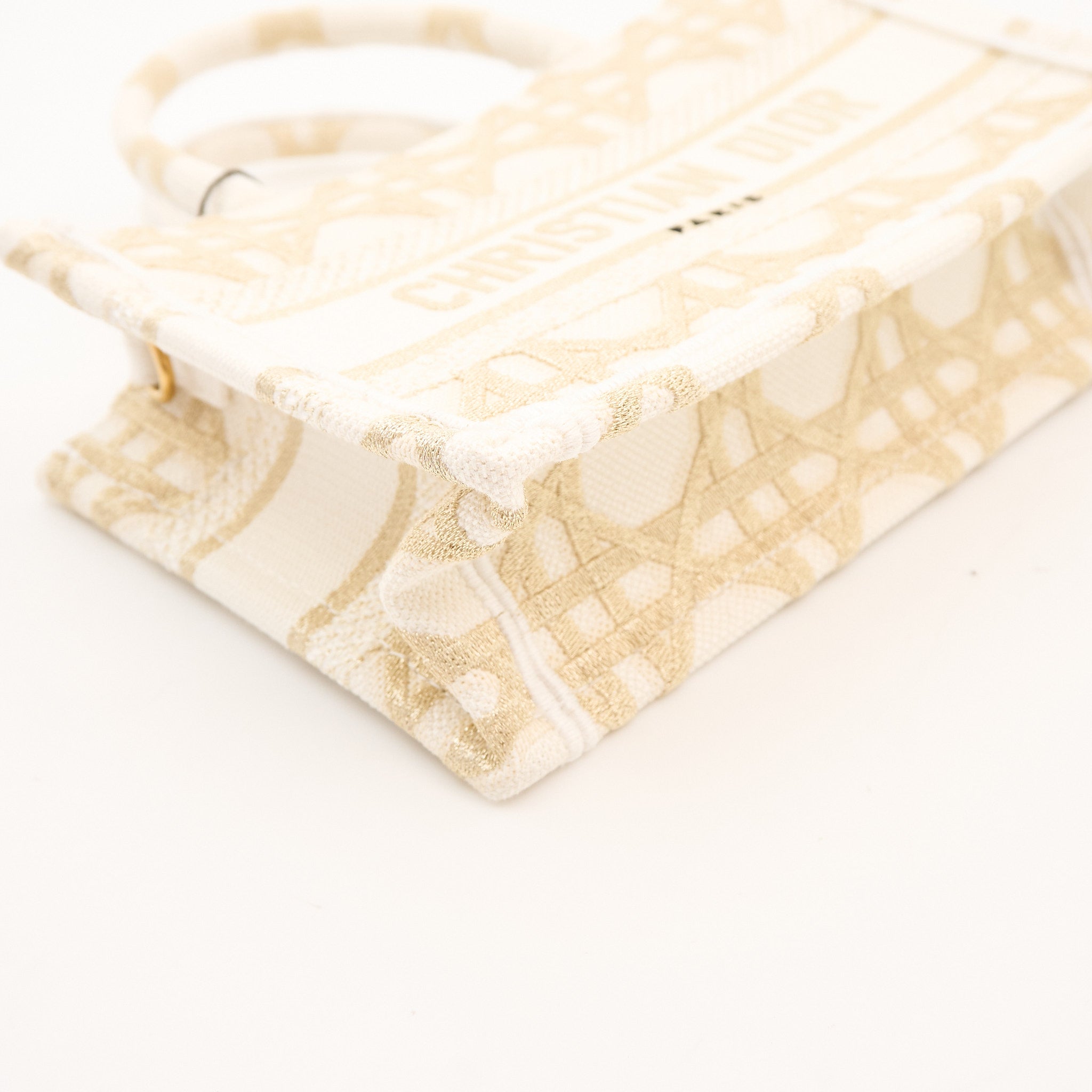 Christian Dior Mini Book Tote Gold & White Dior Oblique Embroidery