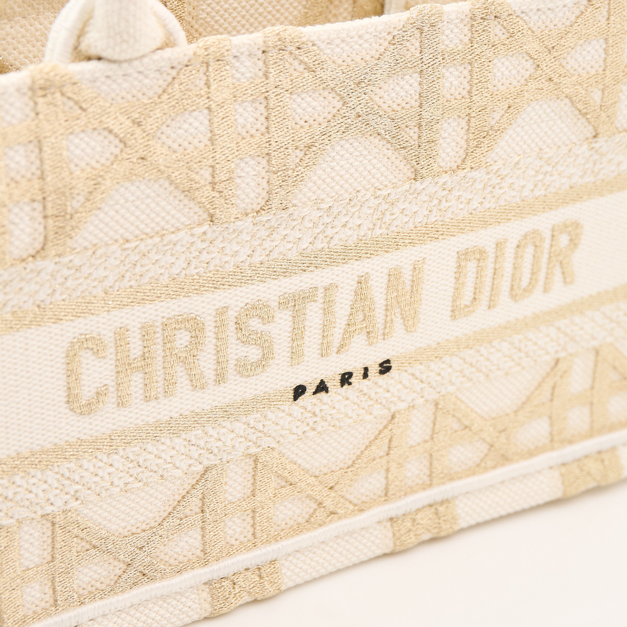 Christian Dior Mini Book Tote Gold & White Dior Oblique Embroidery