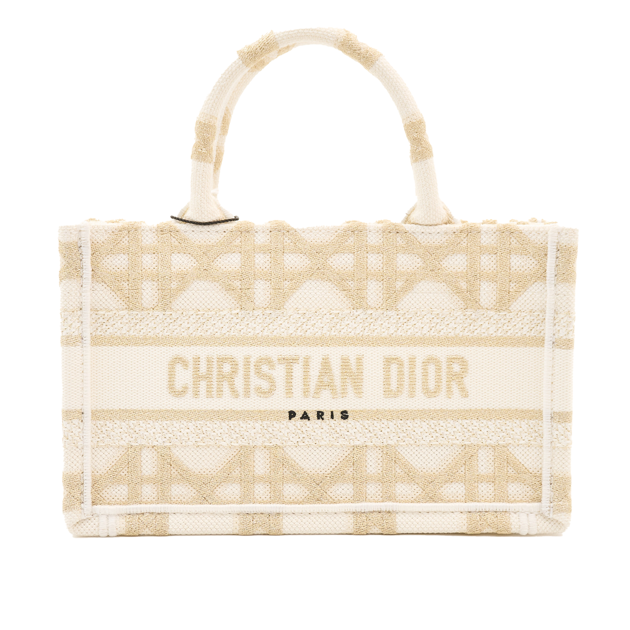 Christian Dior Mini Book Tote Gold & White Dior Oblique Embroidery