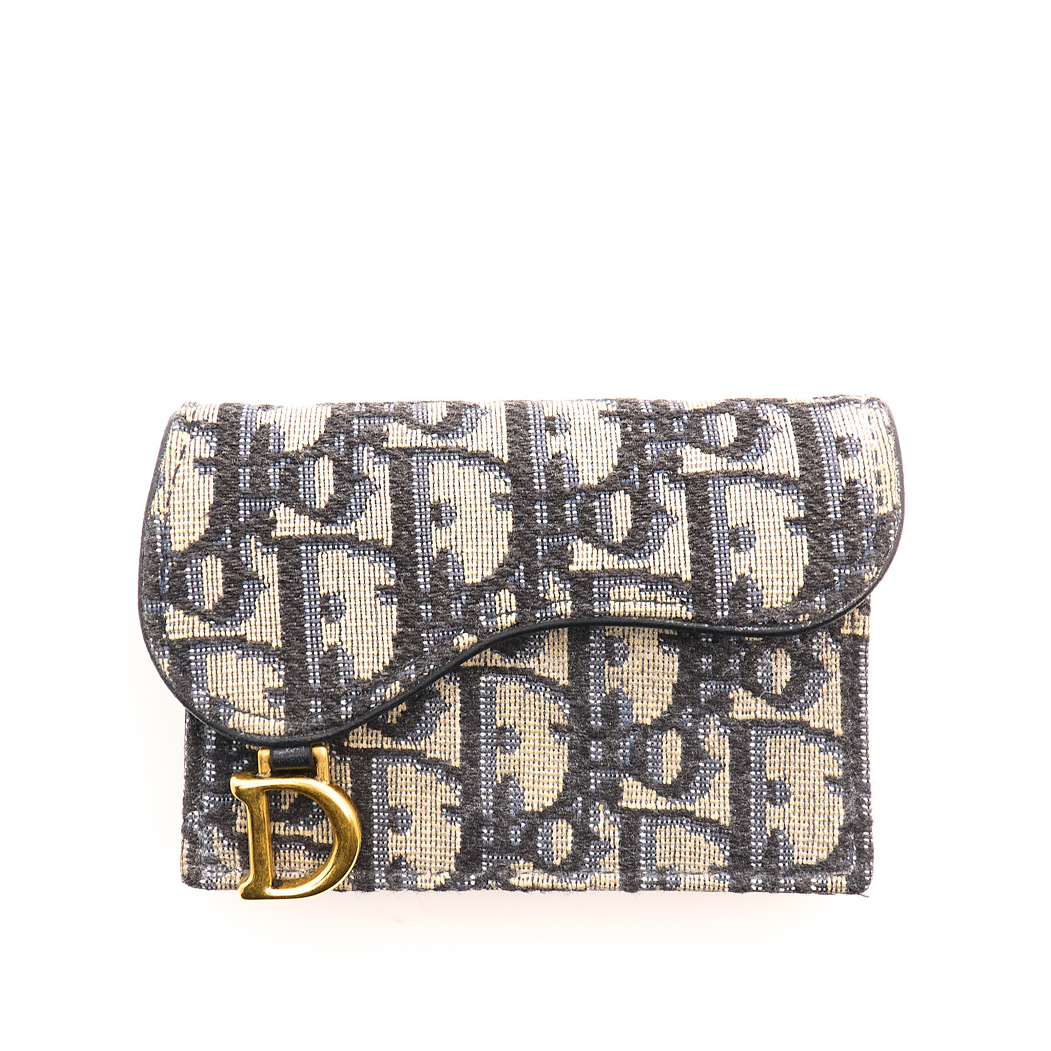 Christian Dior Saddle Card Holder Blue Dior Oblique Jacquard